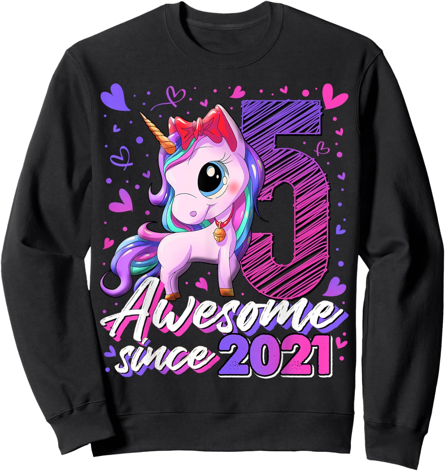 5th Birthday Shirt Girl 5 Year Old Gifts 5 Birthday Girl Sweatshirt - Sweatshirt | Black