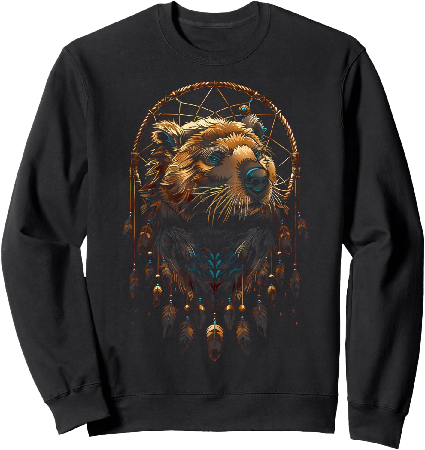 Beaver Dreamcatcher Native American Indian Feathers Arts Sweatshirt - Sweatshirt | Black