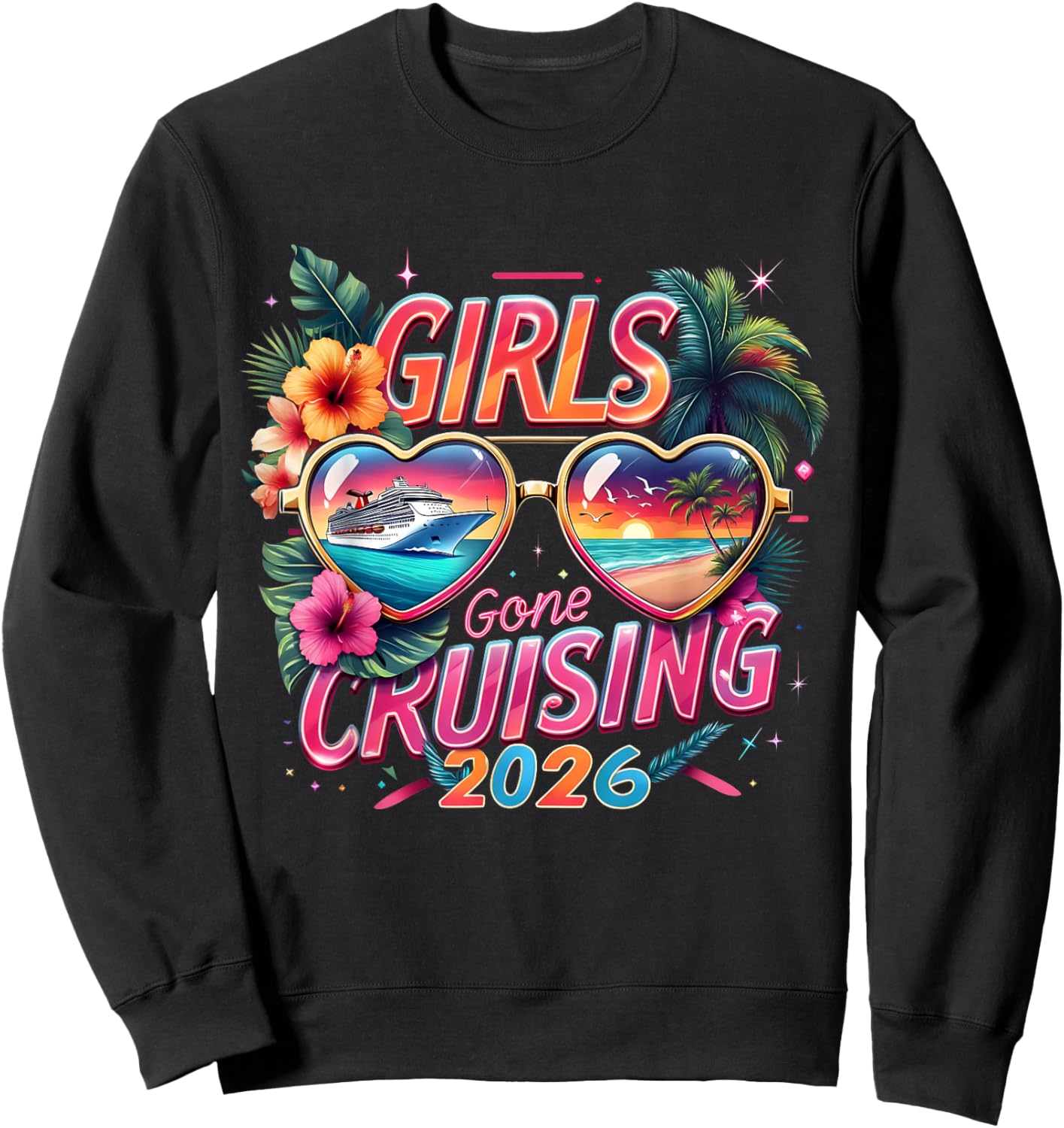 Girls Gone Cruising 2026 Tropical Trip Sweatshirt - Sweatshirt | Black