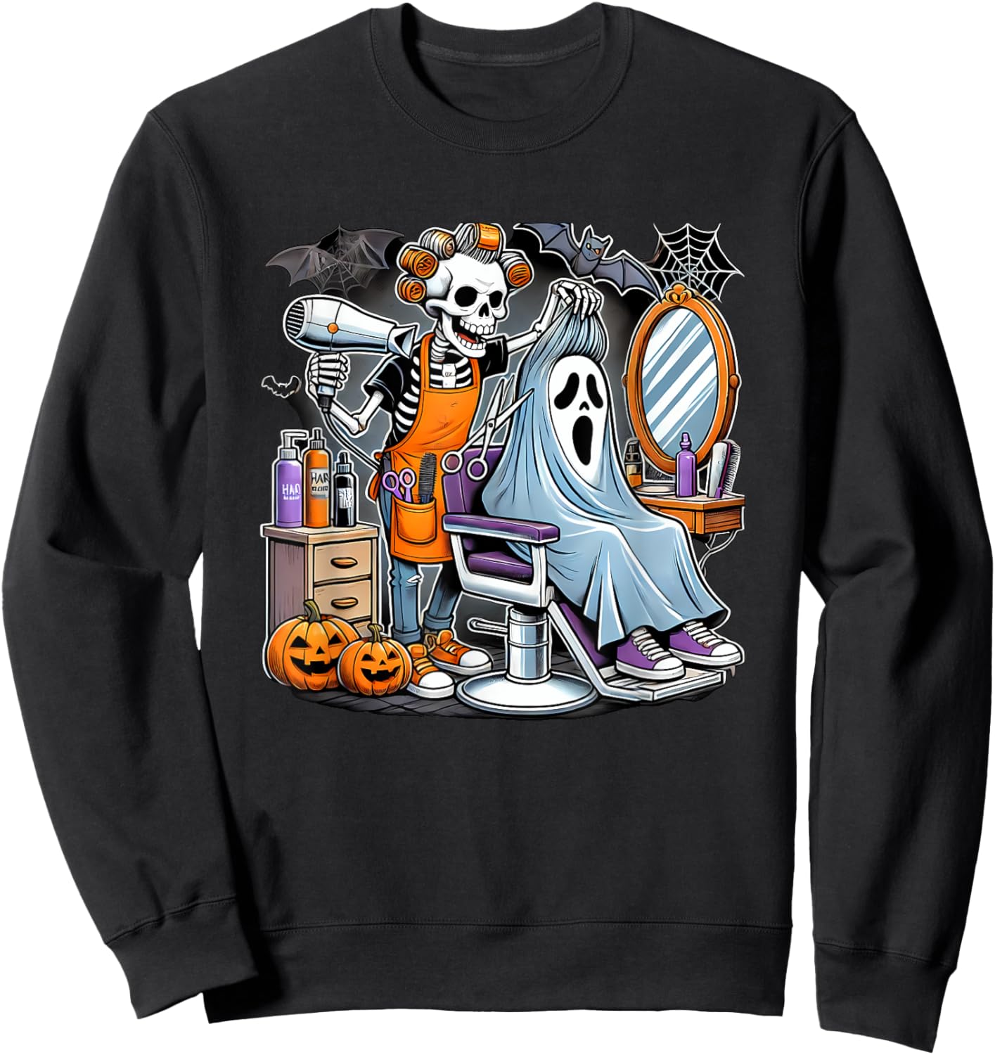 Halloween Skeleton Hairdresser Hairstylist Sweatshirt - Sweatshirt | Black