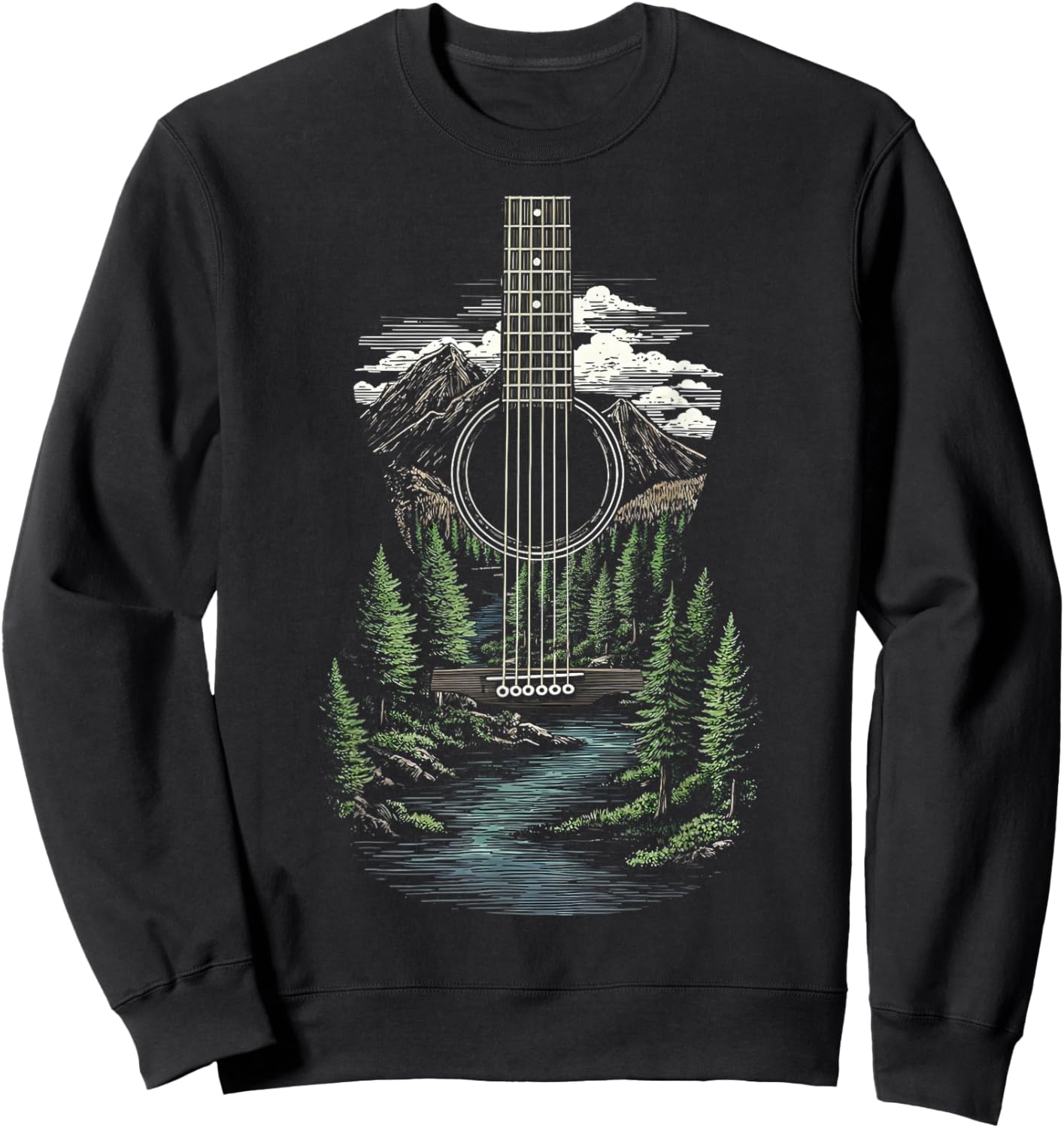 Acoustic Guitar Forest Wildlife Nature Mountain Musician Sweatshirt - Sweatshirt | Black
