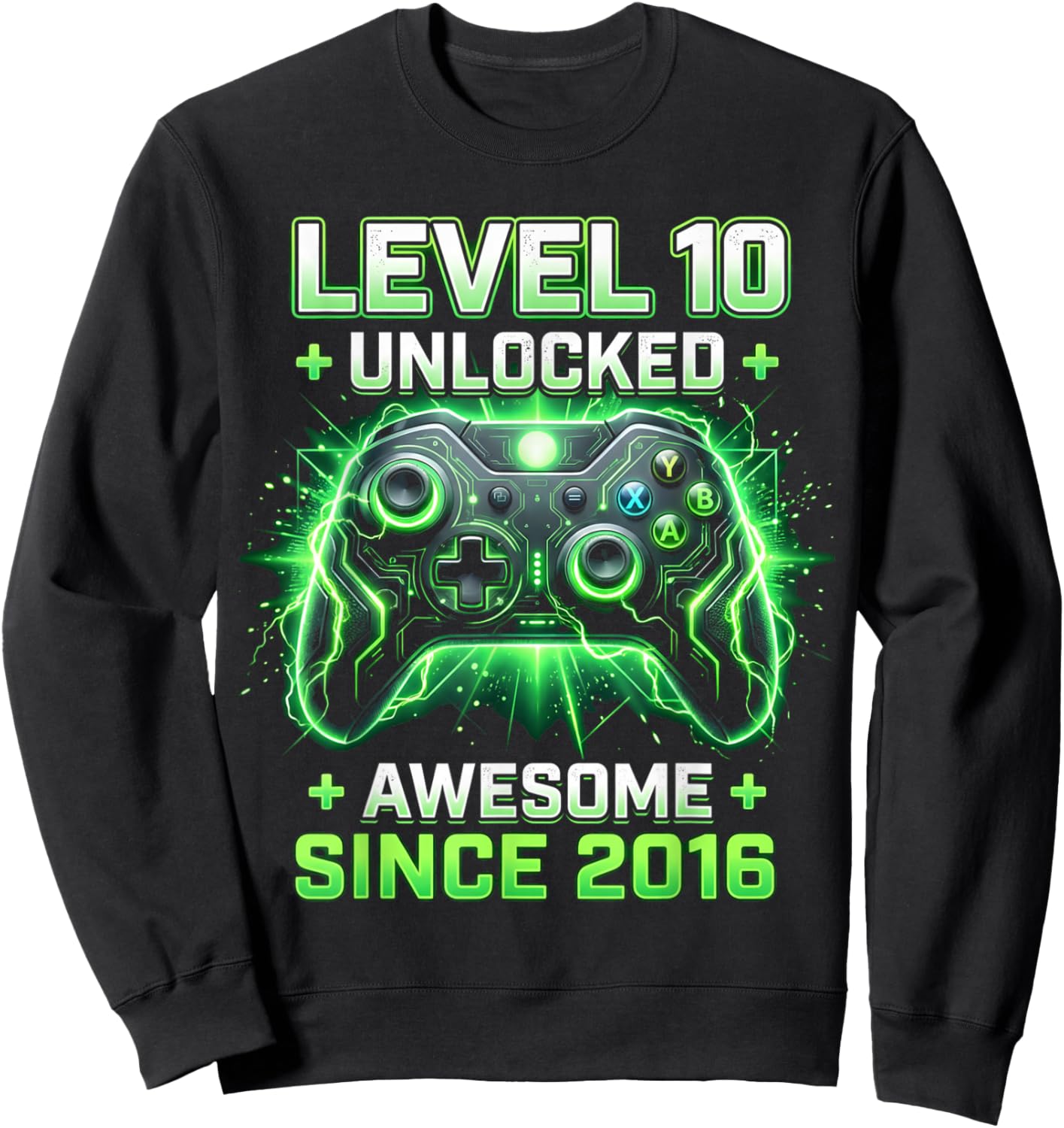 Level 10 Unlocked Awesome Since 2016 10th Birthday Boy Gamer Sweatshirt - Sweatshirt | Black