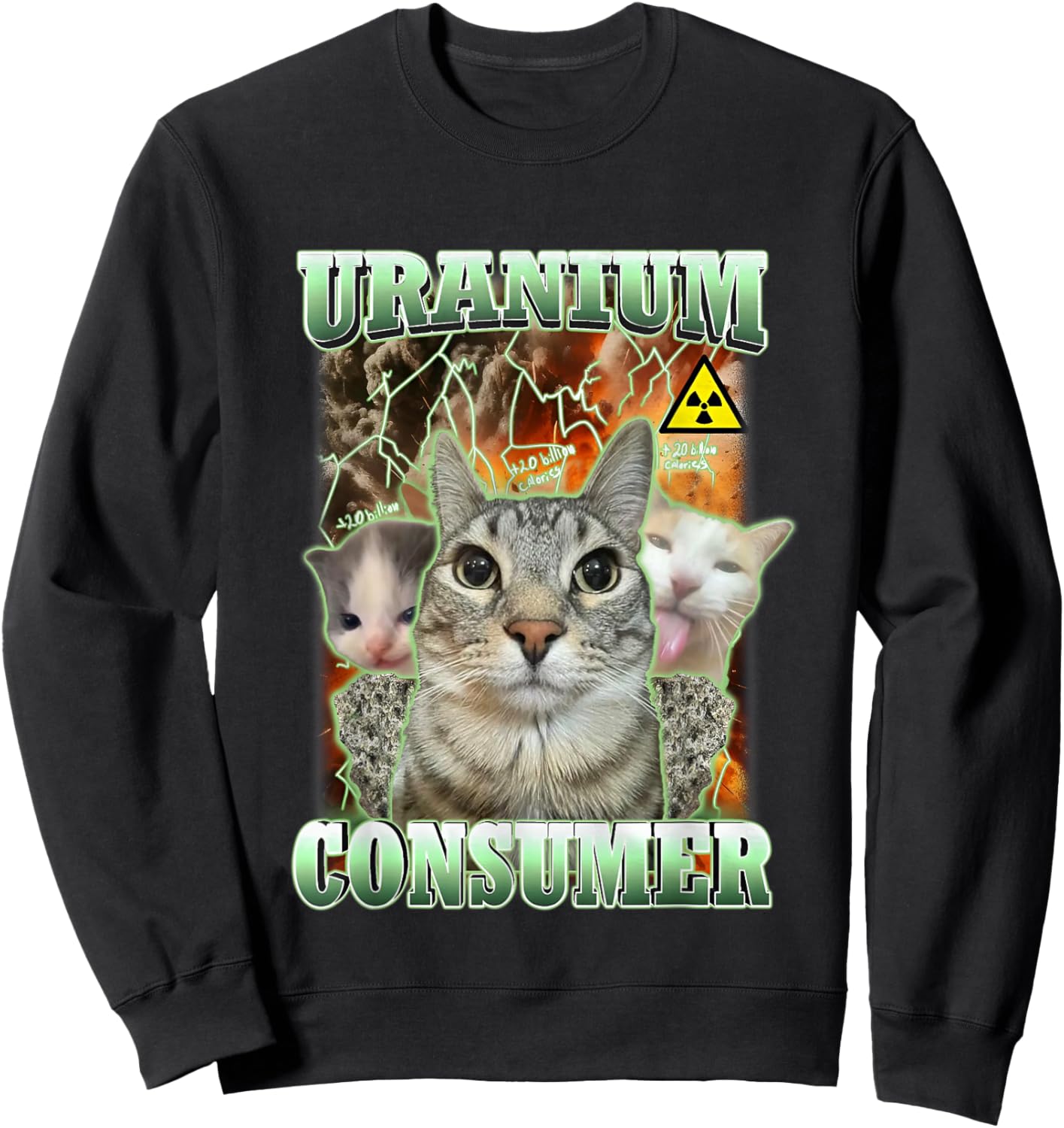 Funny Cat Dank Memes Uranium Consumer Silly Cat Unhinged Cat Sweatshirt - Sweatshirt | Black
