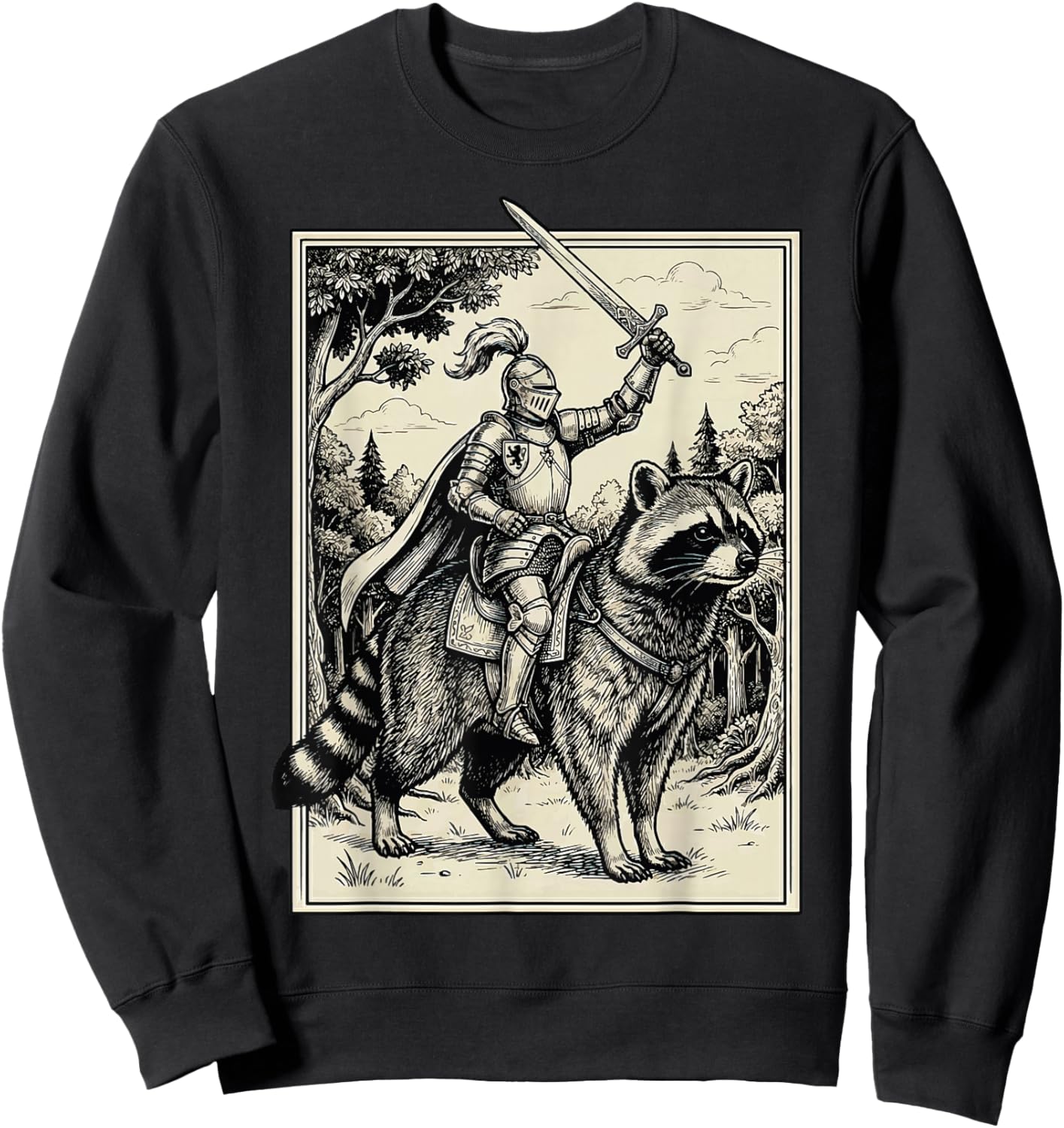 Knight Riding Raccoon Sweatshirt - Sweatshirt | Black