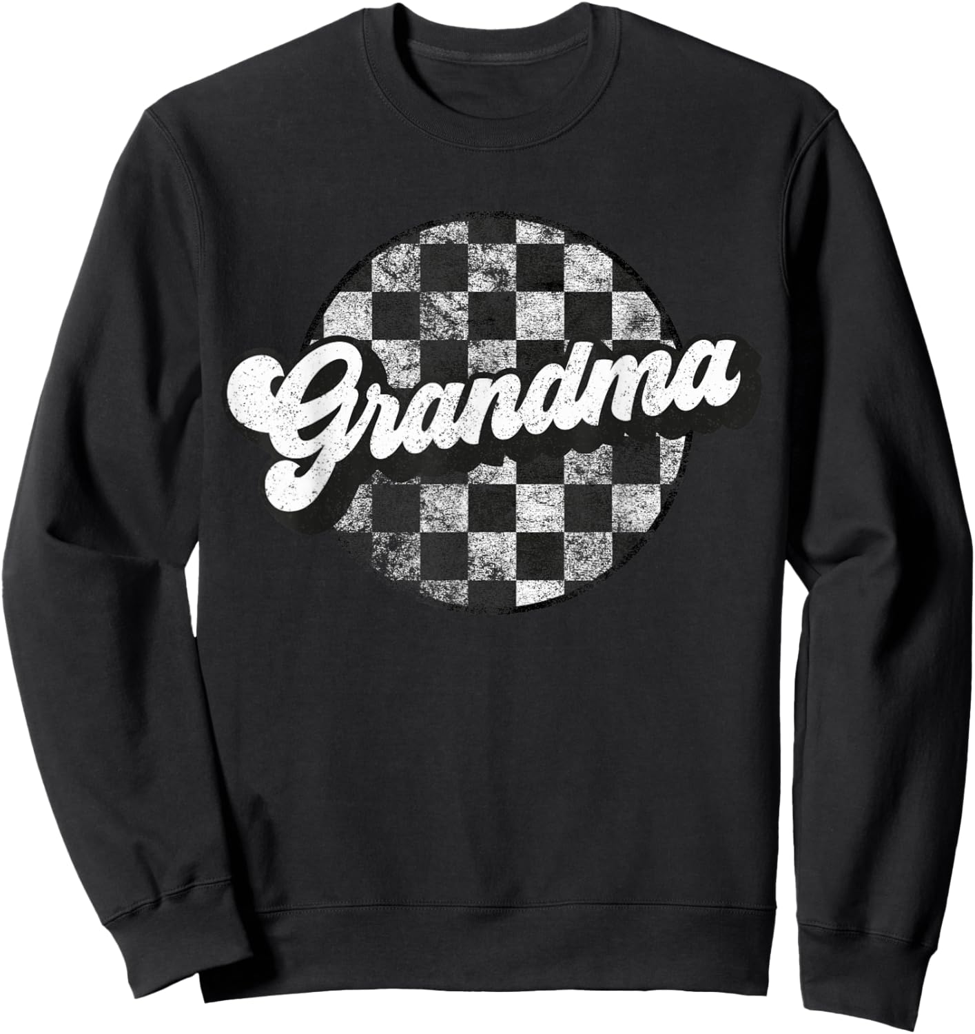 Funny Retro Checkered Grandma Race Vintage Matching Family Sweatshirt - Sweatshirt | Black
