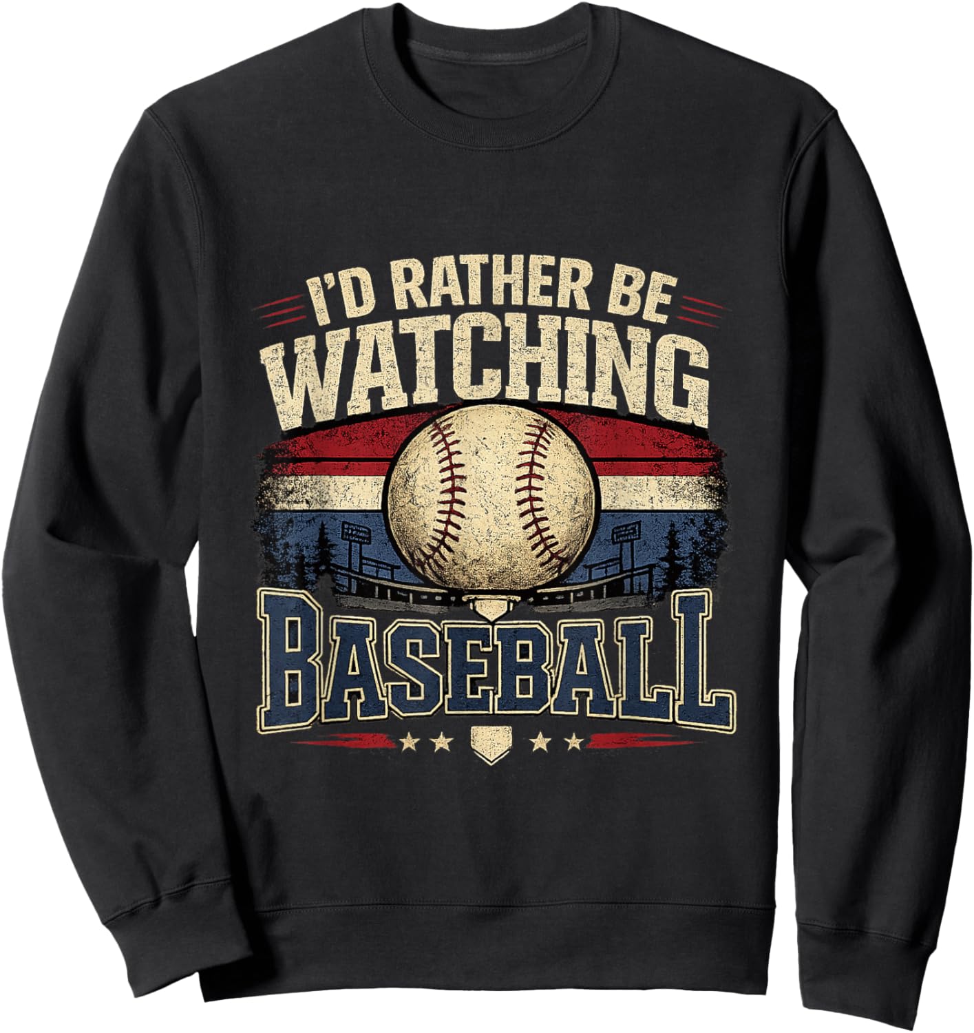 I’d Rather Be Watching Baseball Vintage Retro Graphic Sweatshirt - Sweatshirt | Black