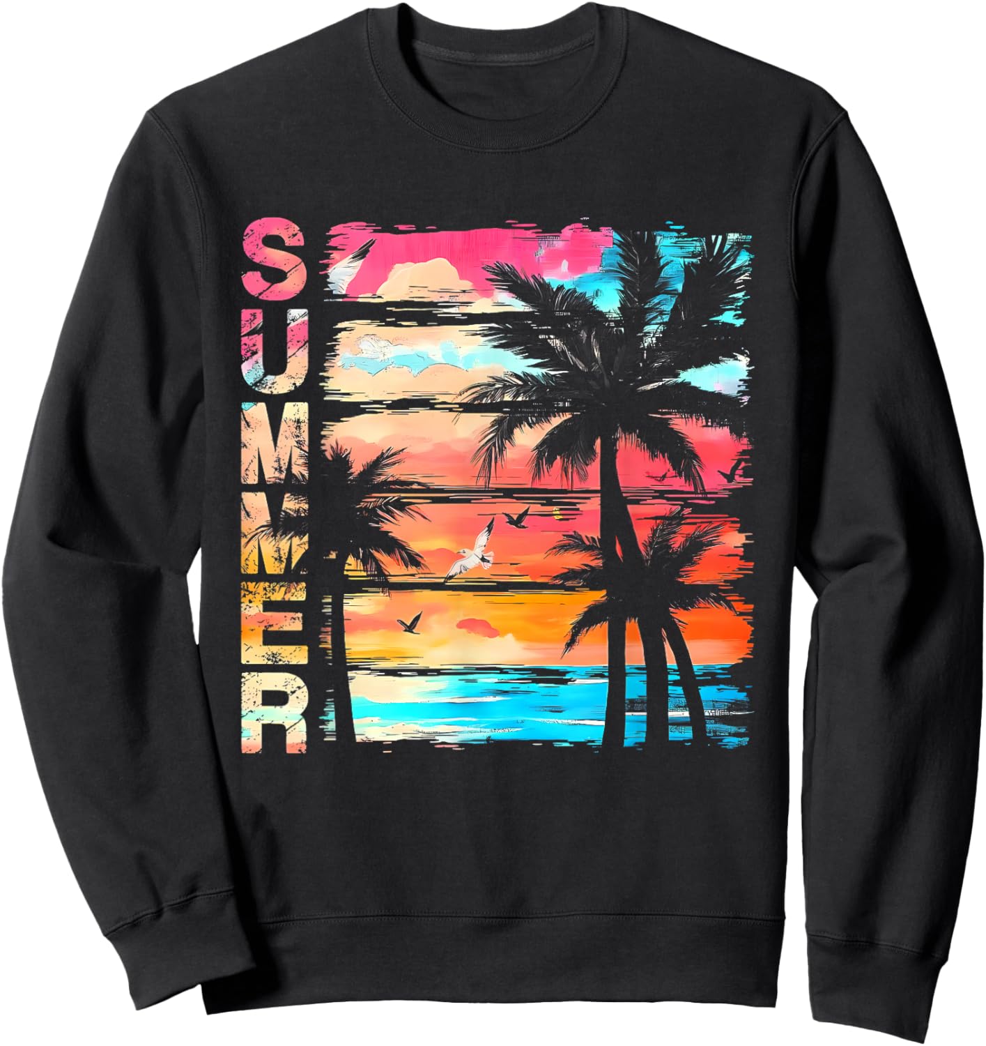 Palm Tree Retro Sunset Summer Beach Vintage Tropical Graphic Sweatshirt - Sweatshirt | Black