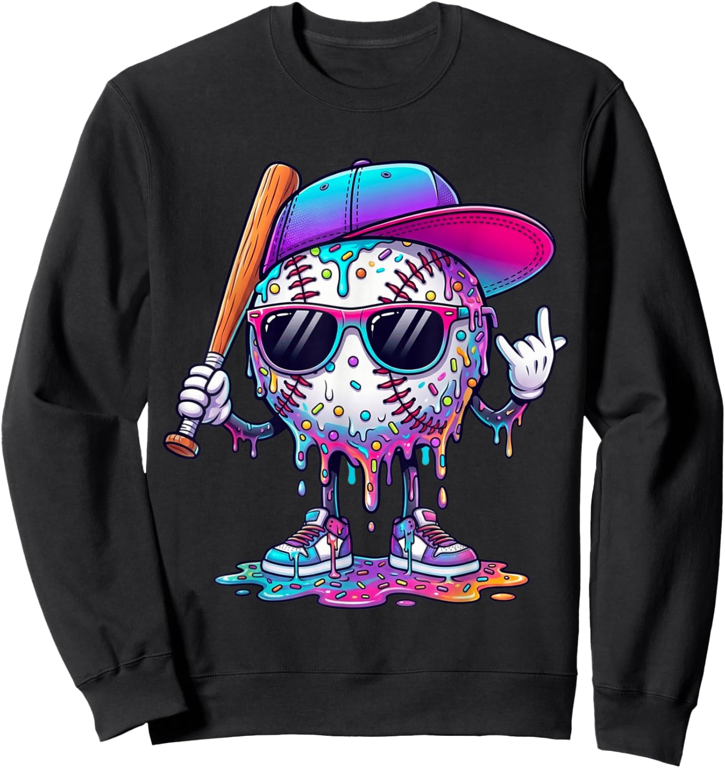 Baseball Drip for Boys Ice Cream Drip Baseball Sport Lover Sweatshirt - Sweatshirt | Black