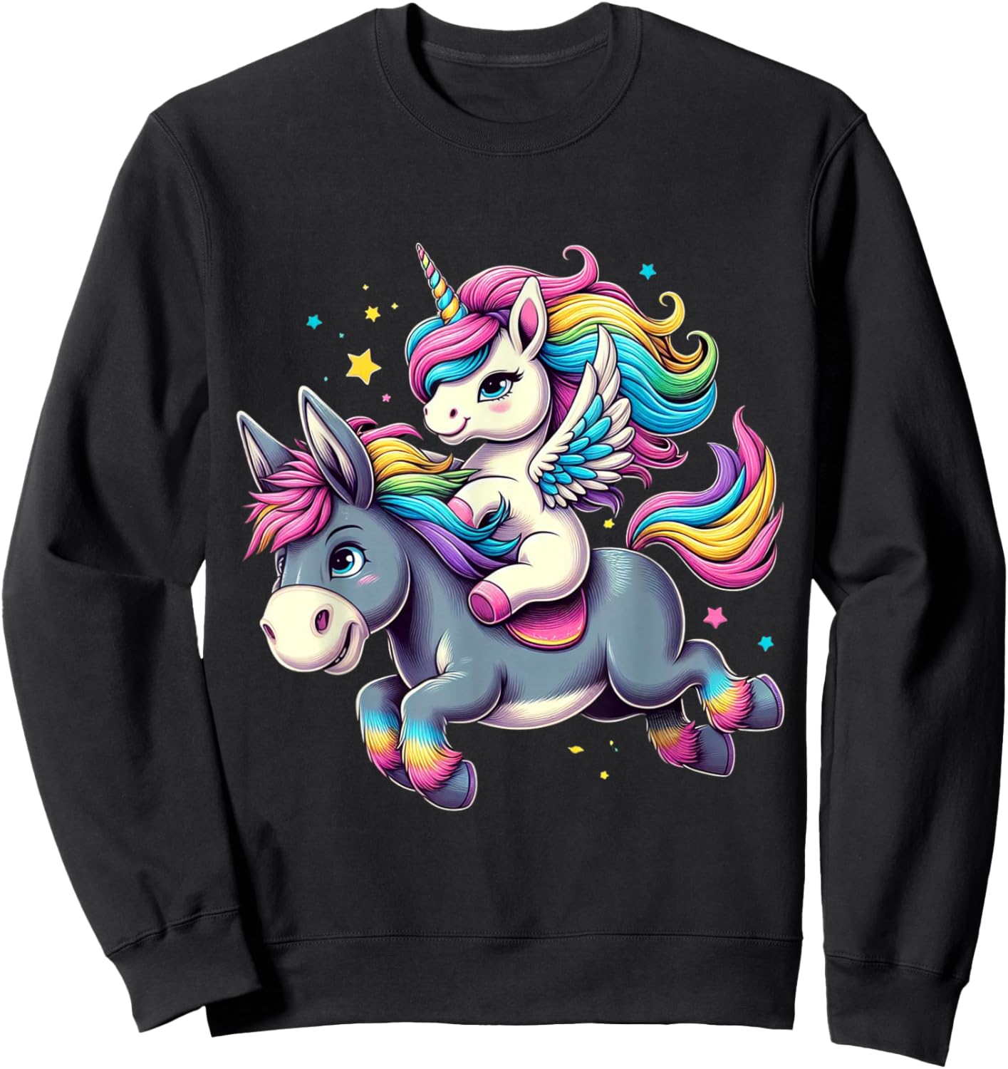 Unicorn Riding Donkey Boys Girls Men Women Kids Rainbow Sweatshirt - Sweatshirt | Black
