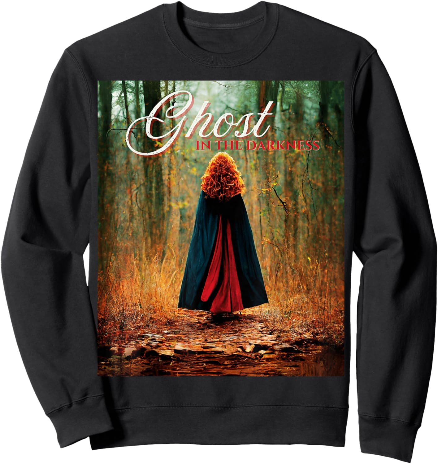 Ghost in the Darkness Halloween Graphic , -Adults, Black, Small, Short Sleeve, Classic Fit Sweatshirt - Sweatshirt | Black