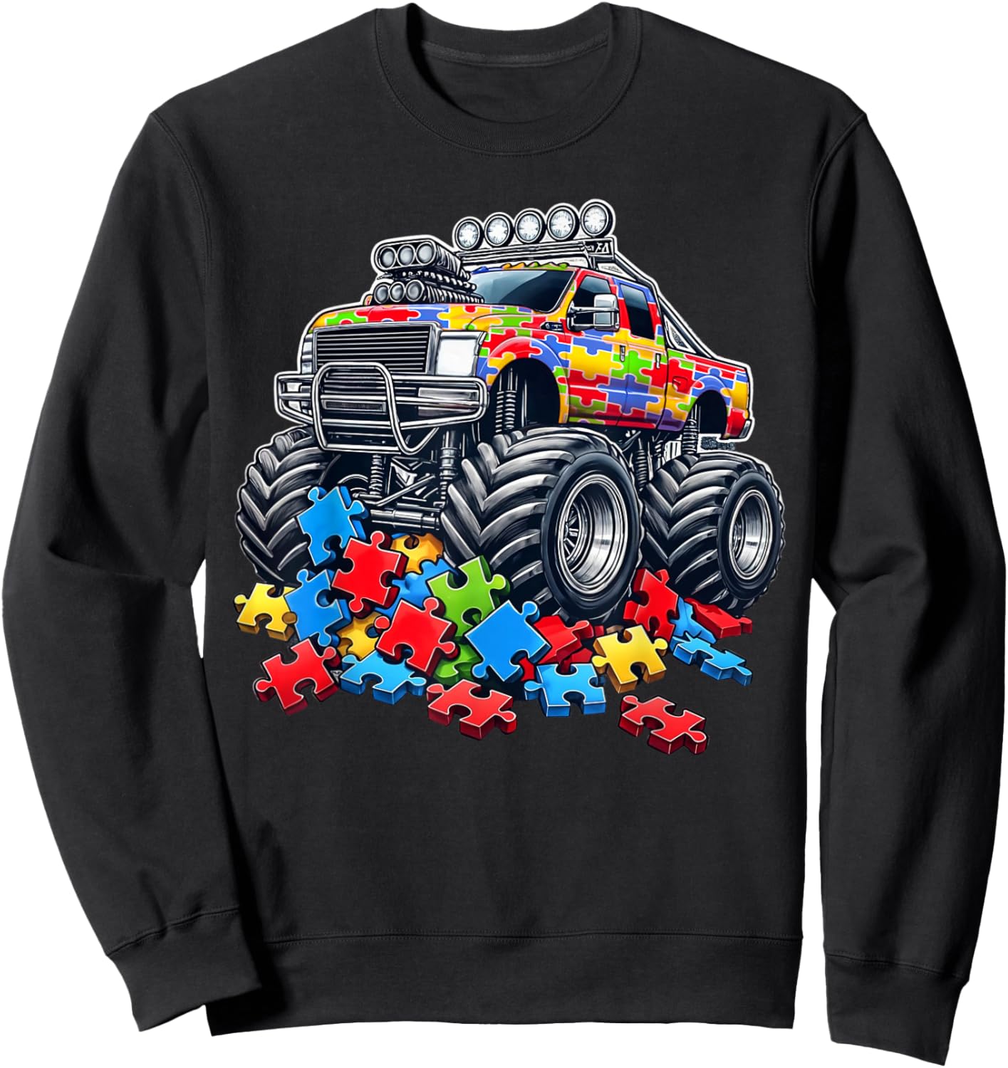Monster Truck Autism Awareness Neurodivergent Kids Autism Sweatshirt - Sweatshirt | Black