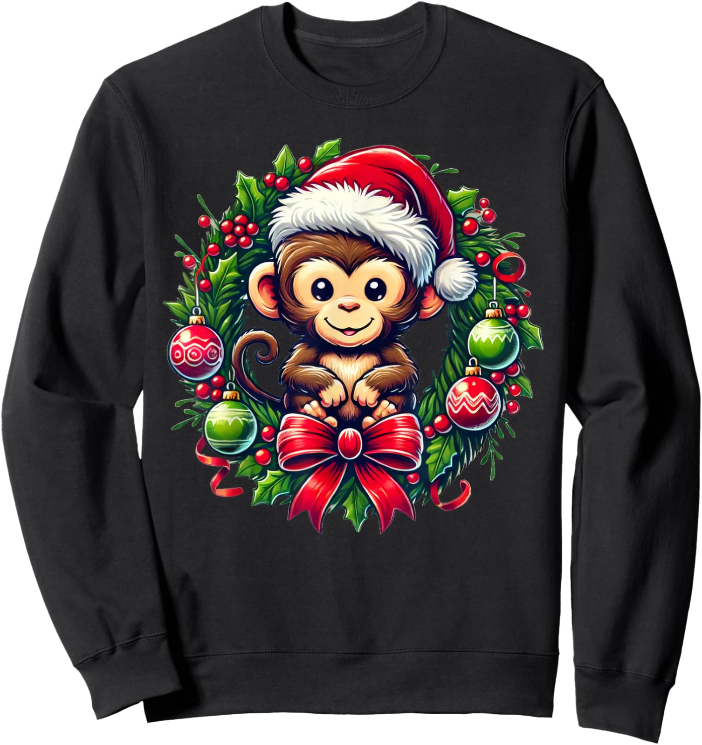 Monkey Santa Hat Christmas Xmas Sweatshirt - Sweatshirt | Black