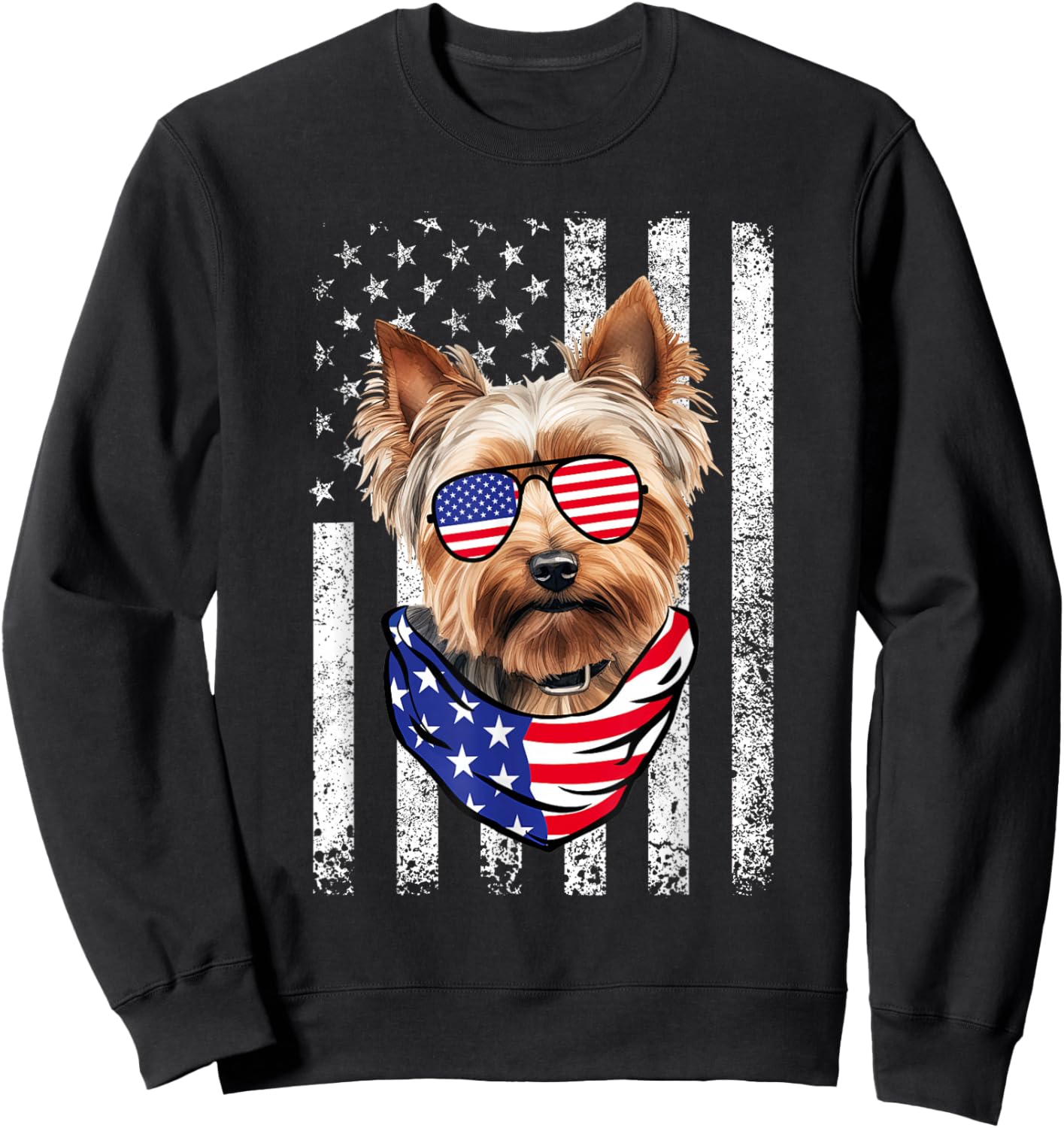 Yorkie American Flag USA Patriotic 4th of July Sweatshirt - Sweatshirt | Black