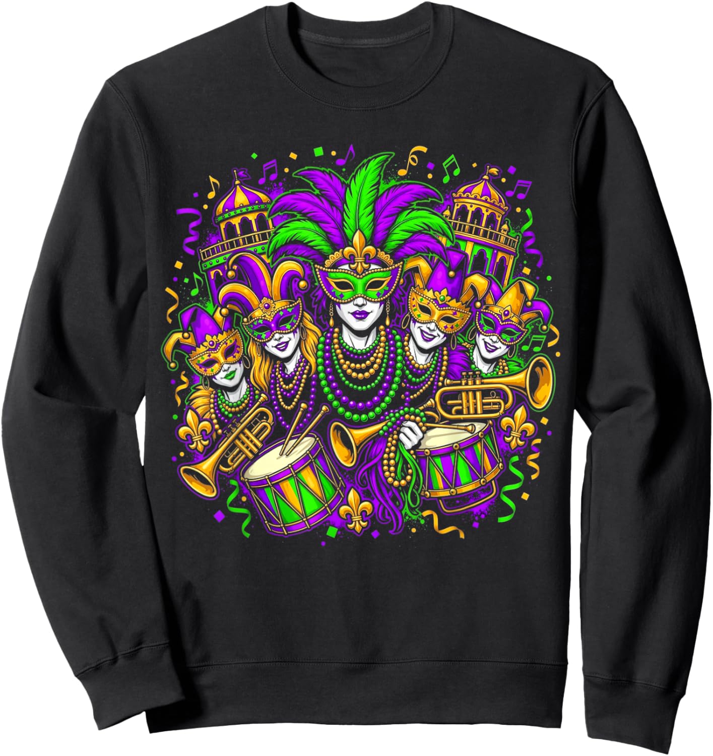 Karneval-Kostüm Ersatz Partner Lustig Mardi Gras Mask Crew Sweatshirt - Sweatshirt | Black
