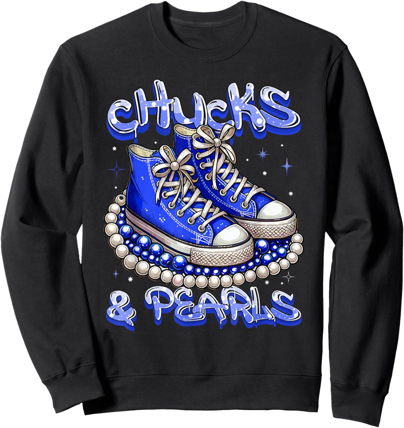 Blue Chucks And Pearls Women Sweatshirt - Sweatshirt | Black