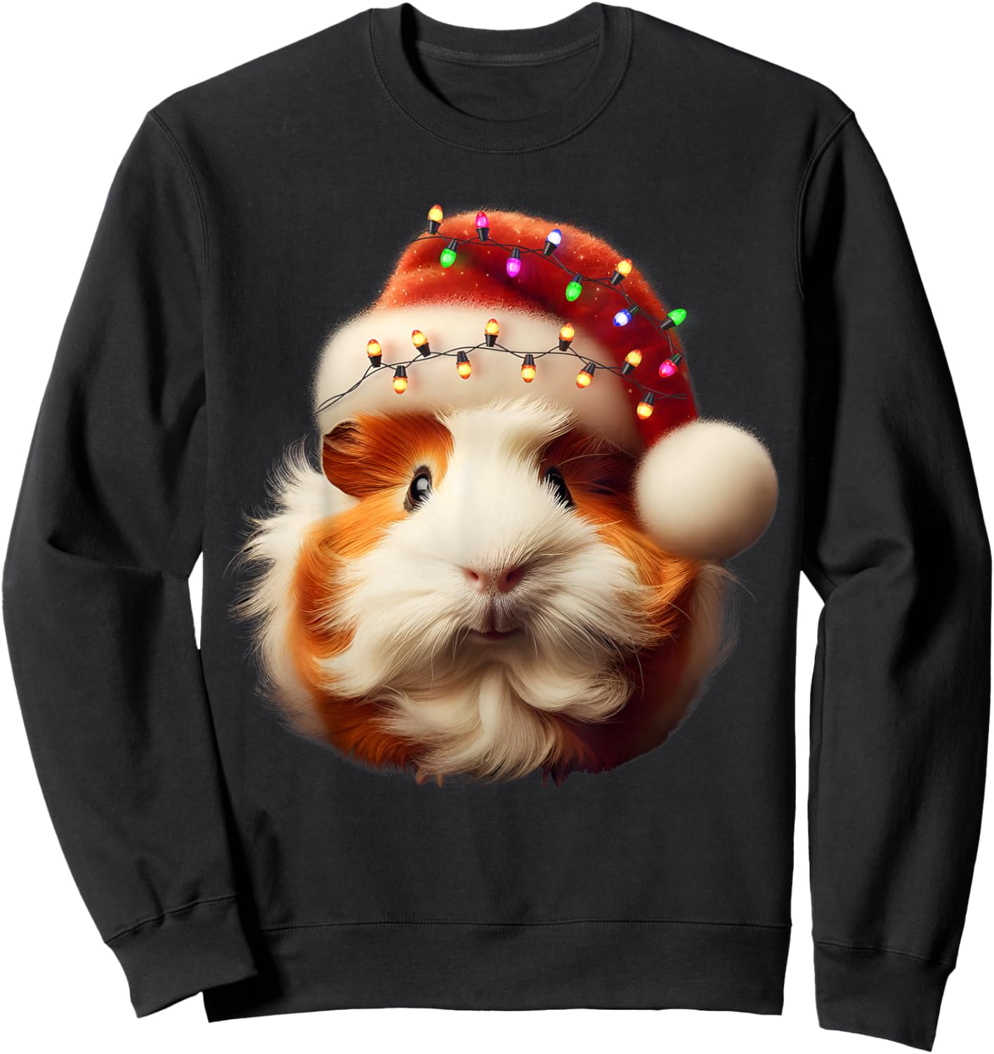 Funny Guinea Pig Christmas Reindeer Christmas Lights Pajama Sweatshirt - Sweatshirt | Black