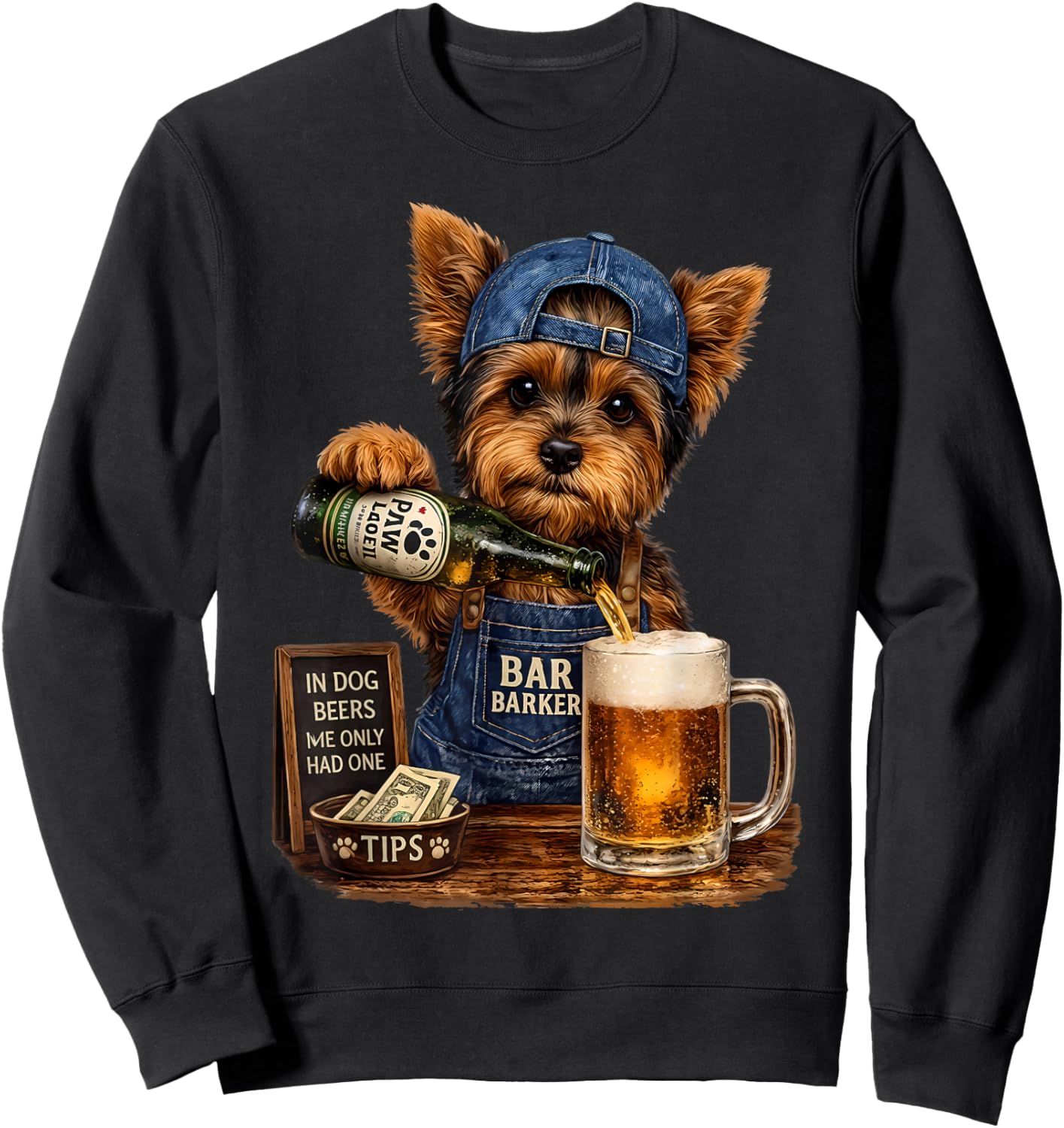 Yorkie Drinking Beer Funny Dog Meme Sweatshirt - Sweatshirt | Black