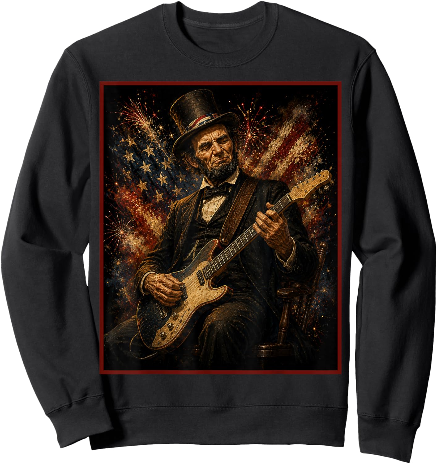 4th July Abraham Lincoln Guitar Poster Sweatshirt - Sweatshirt | Black