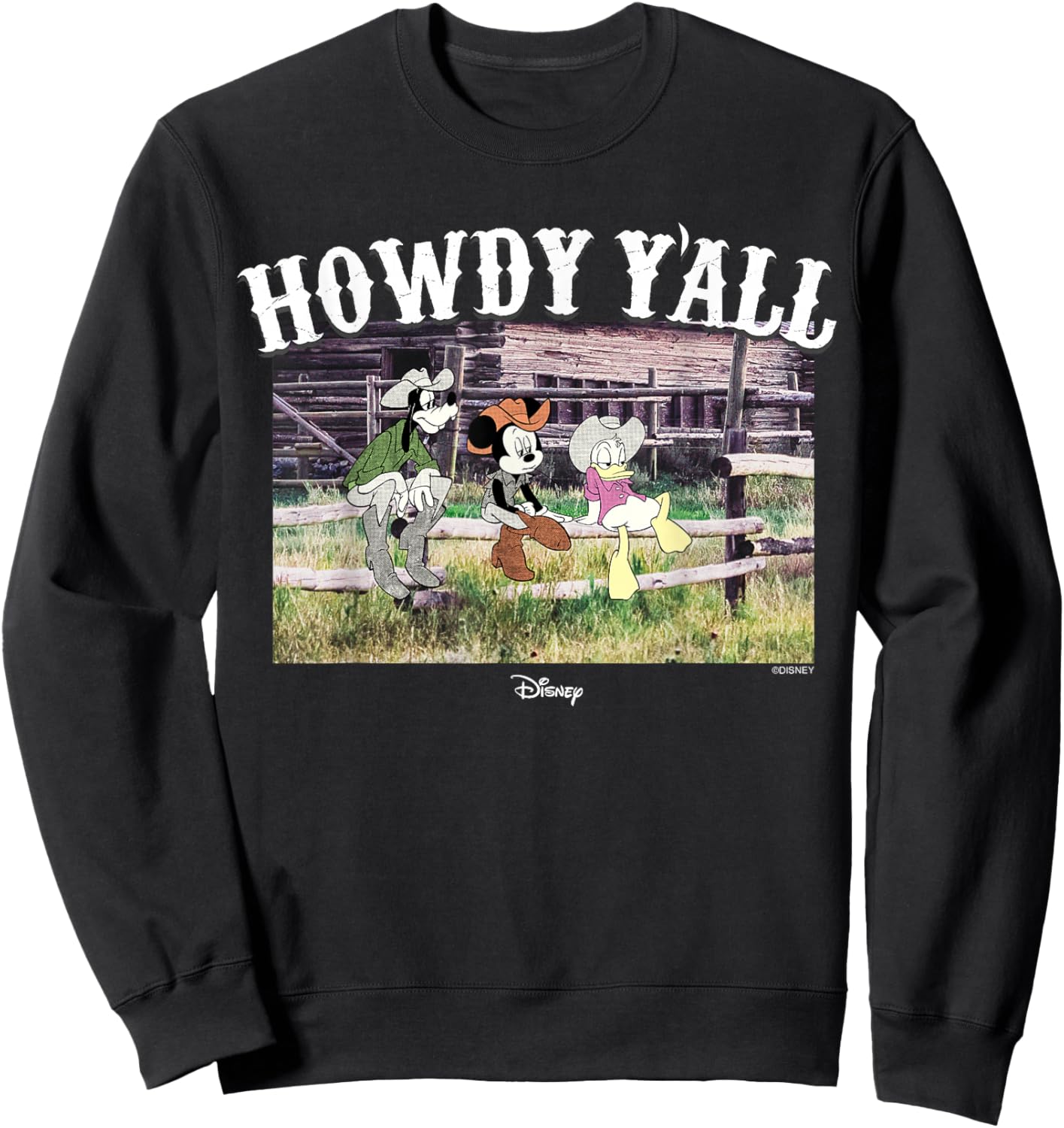 Disney Mickey and Friends Goofy Daisy Howdy Y'all Western Sweatshirt - Sweatshirt | Black