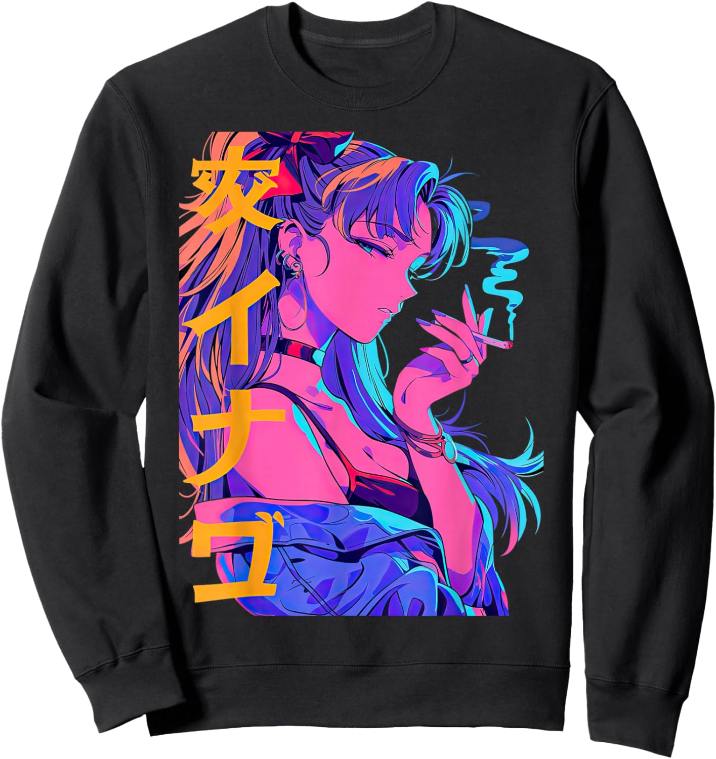 Waifu Anime Horror Girl Aesthetic Sweatshirt - Sweatshirt | Black