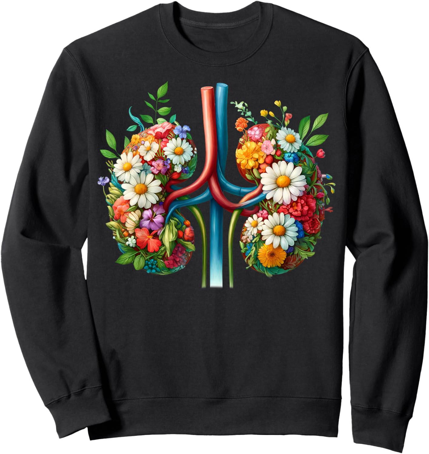 Floral Kidneys Anatomy Medical Art Flower Kidney Surgery Sweatshirt - Sweatshirt | Black