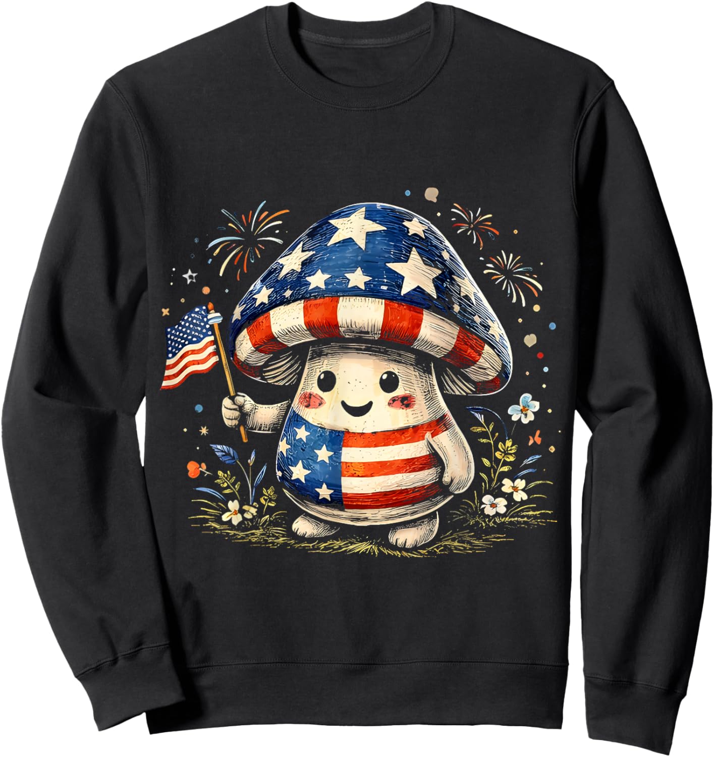 Fourth of July Patriotic American Flag Mushrooms Sweatshirt - Sweatshirt | Black