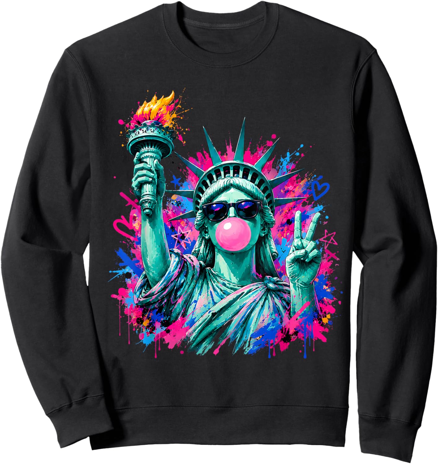 Statue of Liberty Bubble Gum Patriotic Memorial Day 4th July Sweatshirt - Sweatshirt | Black