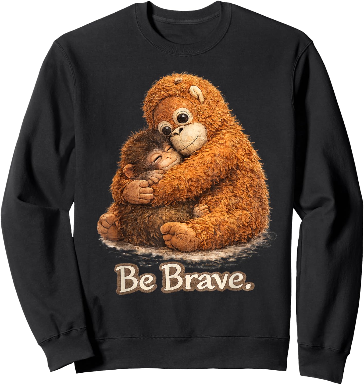 Cute Baby Monkey Punch with his Orangutan Stuffed Toy Sweatshirt - Sweatshirt | Black