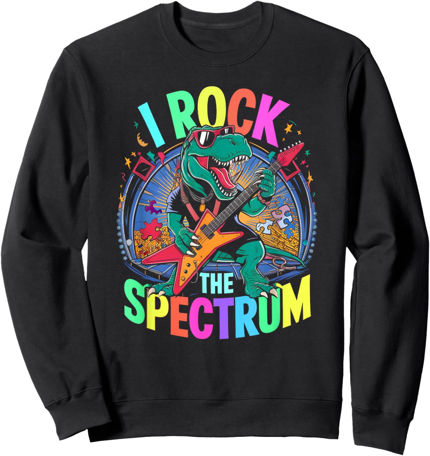 Rockstar Autism I ROCK THE SPECTRUM Teacher Respect Support Sweatshirt - Sweatshirt | Black