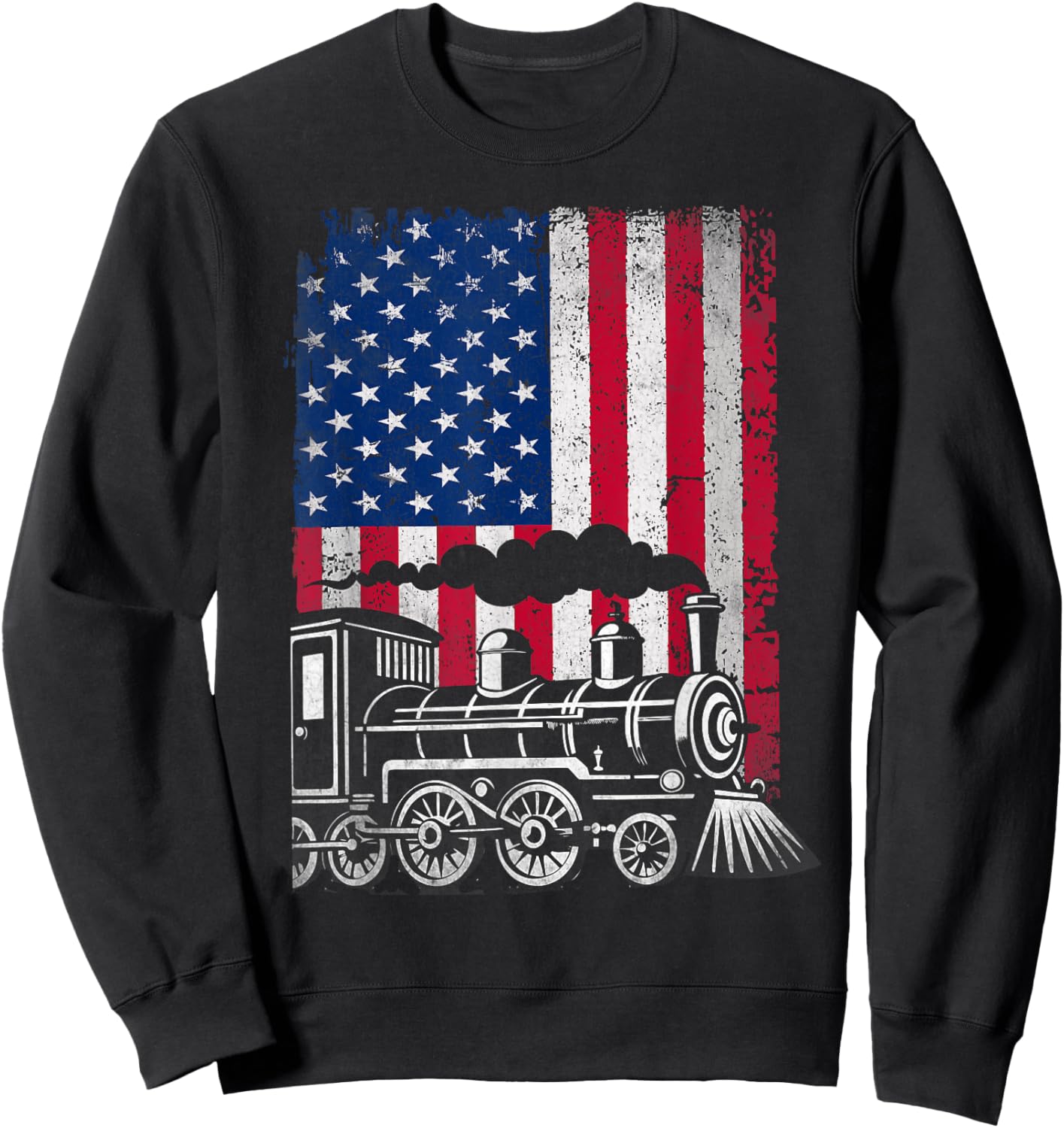 Patriotic Train Locomotive American Flag Railroad Conductor Sweatshirt - Sweatshirt | Black