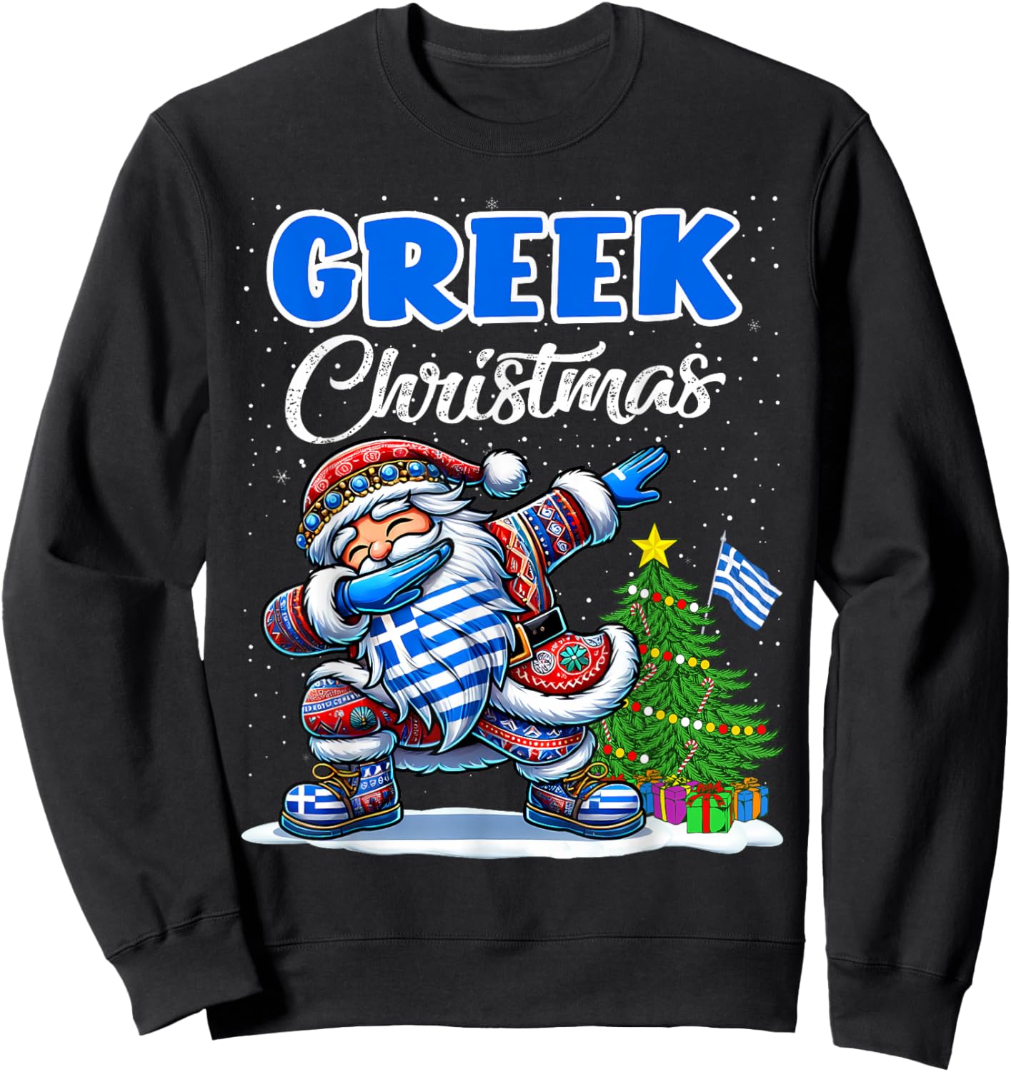 Greece Dabbing Santa Christmas Greece Flag for Kids Sweatshirt - Sweatshirt | Black