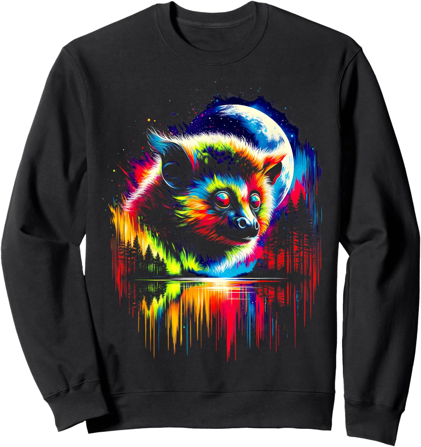 Colorful Aye-aye Spirit Animal Cool Illustration Art Sweatshirt - Sweatshirt | Black