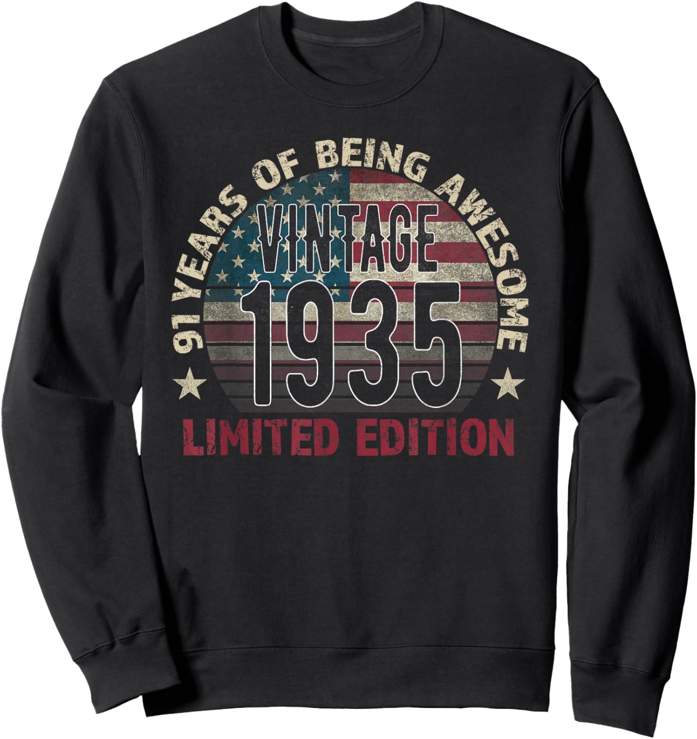 91th Birthday Gift Men Vintage Born 1935 Turning 91 Year Old Sweatshirt - Sweatshirt | Black