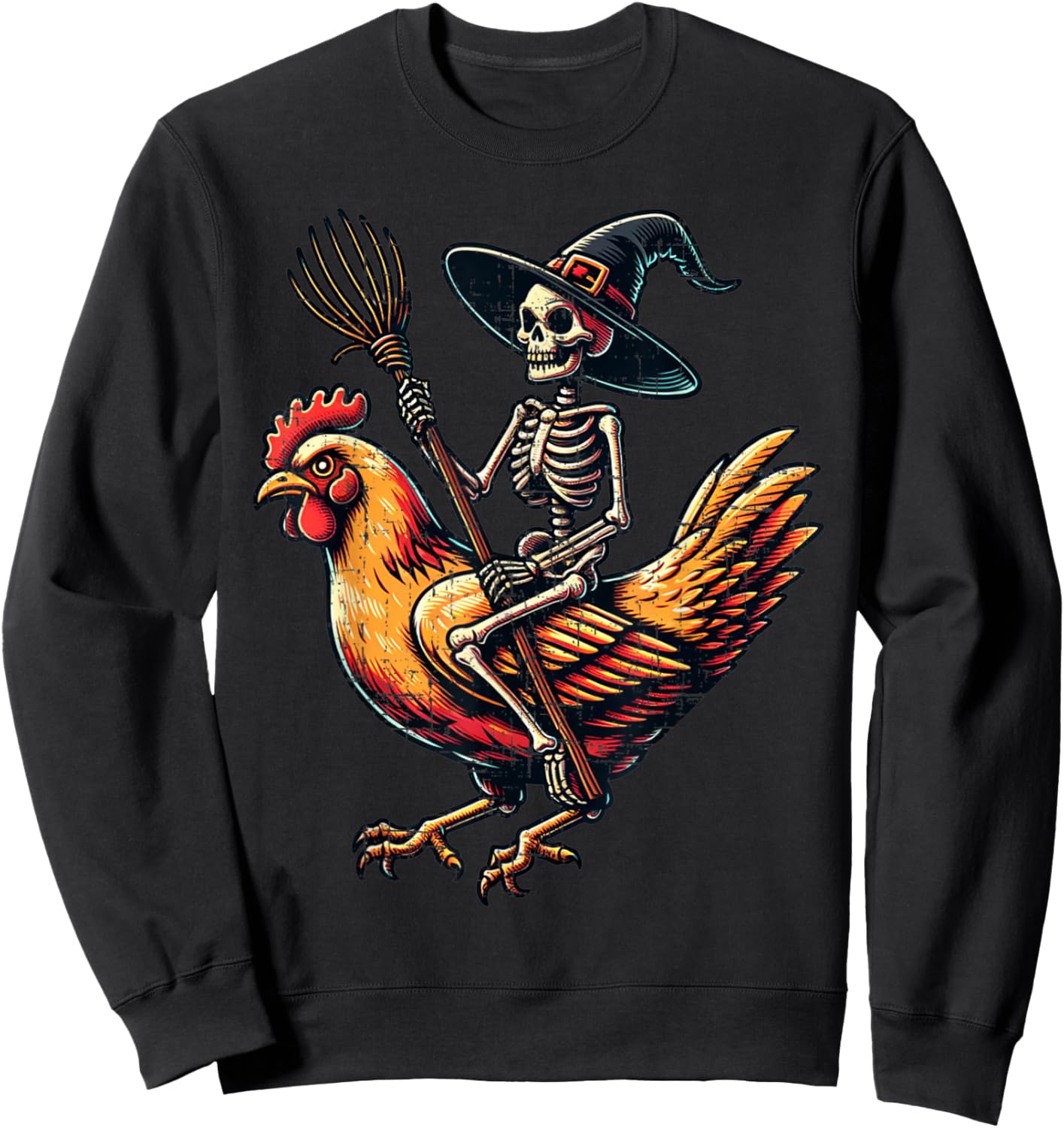 Skeleton Riding A Chicken Funny Halloween Pumpkin Boys Sweatshirt - Sweatshirt | Black
