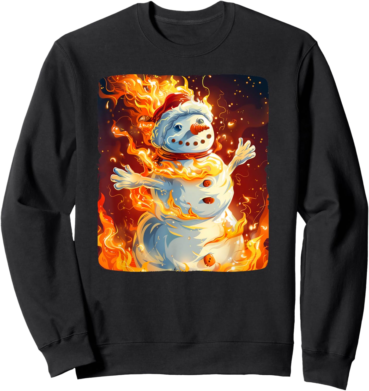 Funny Snowman in Flames Outfit for burning Winter Lovers Sweatshirt - Sweatshirt | Black