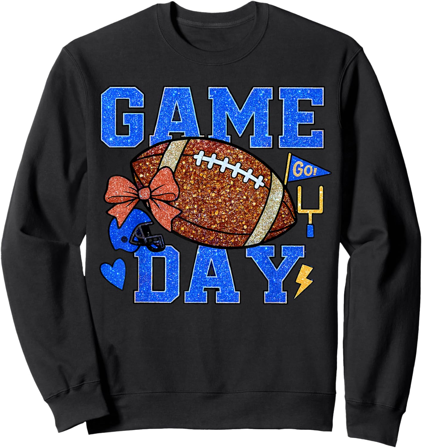 Game Day Football Season Football Mama Blue Gold Bow Girls Sweatshirt - Sweatshirt | Black