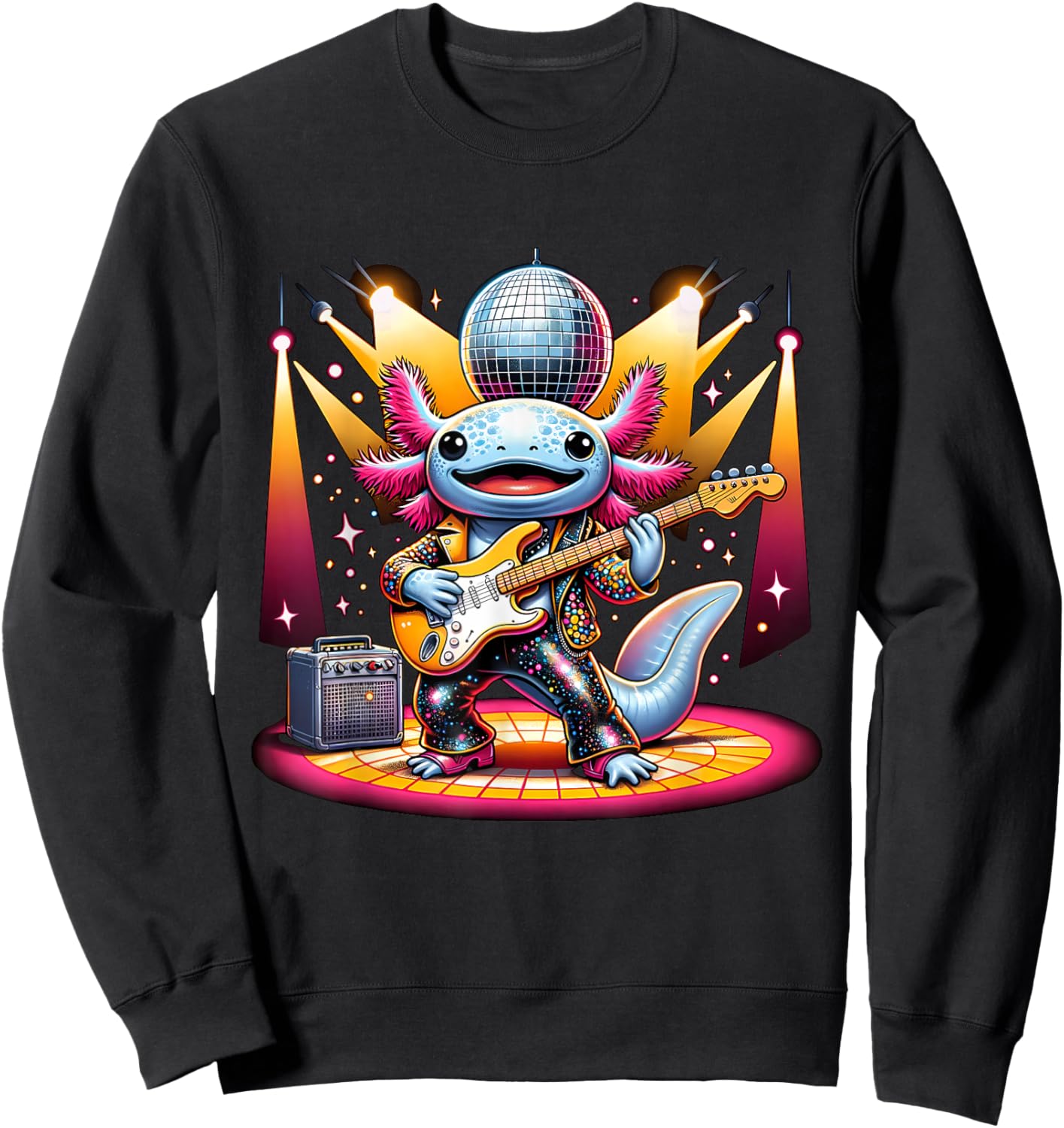 Disco Ball Guitar Axolotl Sweatshirt - Sweatshirt | Black
