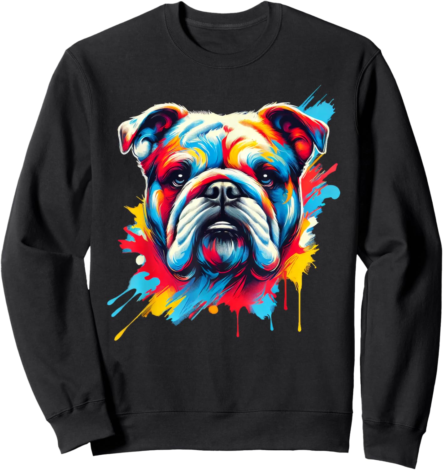 Colorful English Bulldog Dog Painting Sweatshirt - Sweatshirt | Black