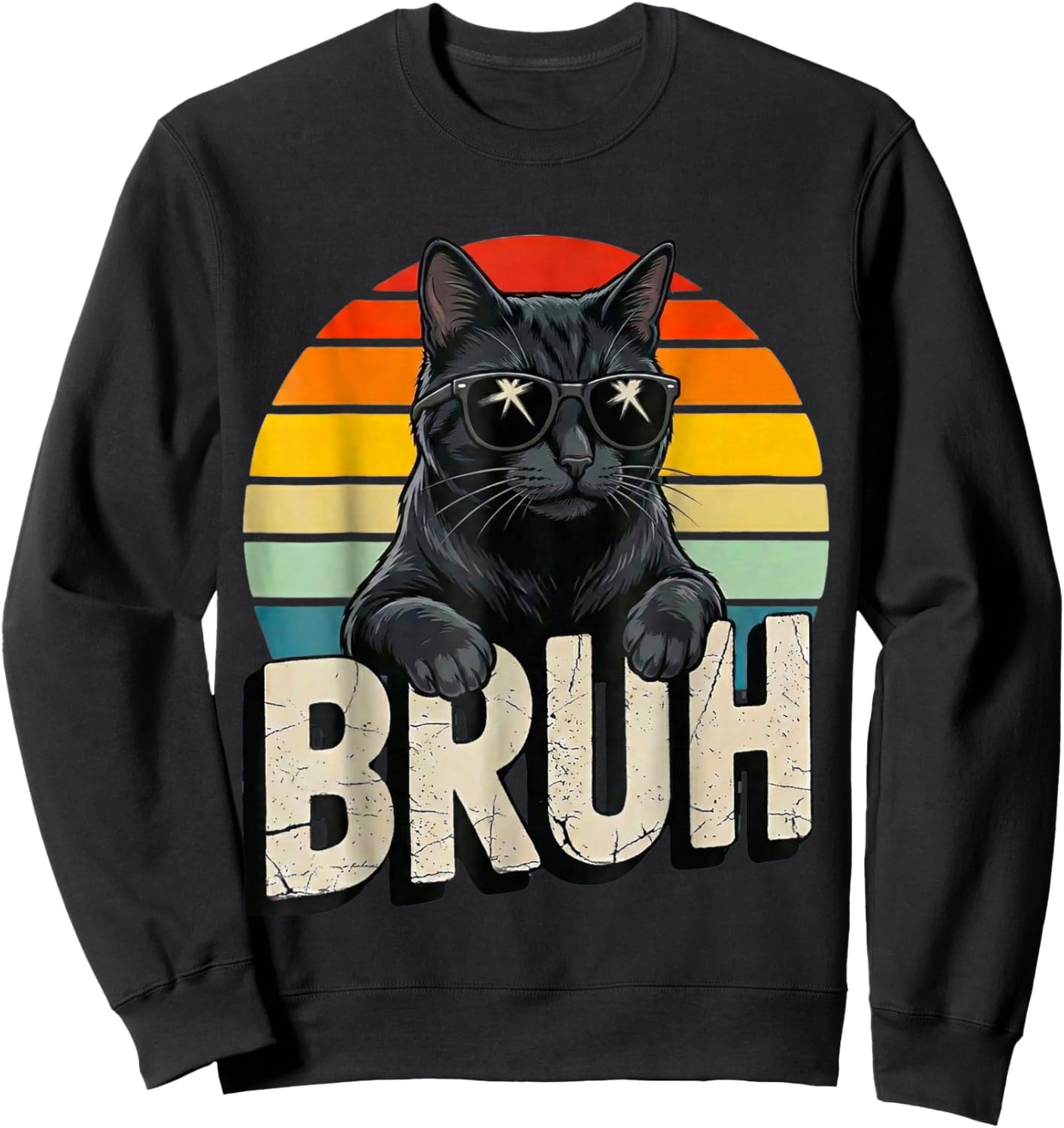 Funny Black Cat Bruh Teen Boys Girls Men Women Meme Graphic Sweatshirt - Sweatshirt | Black
