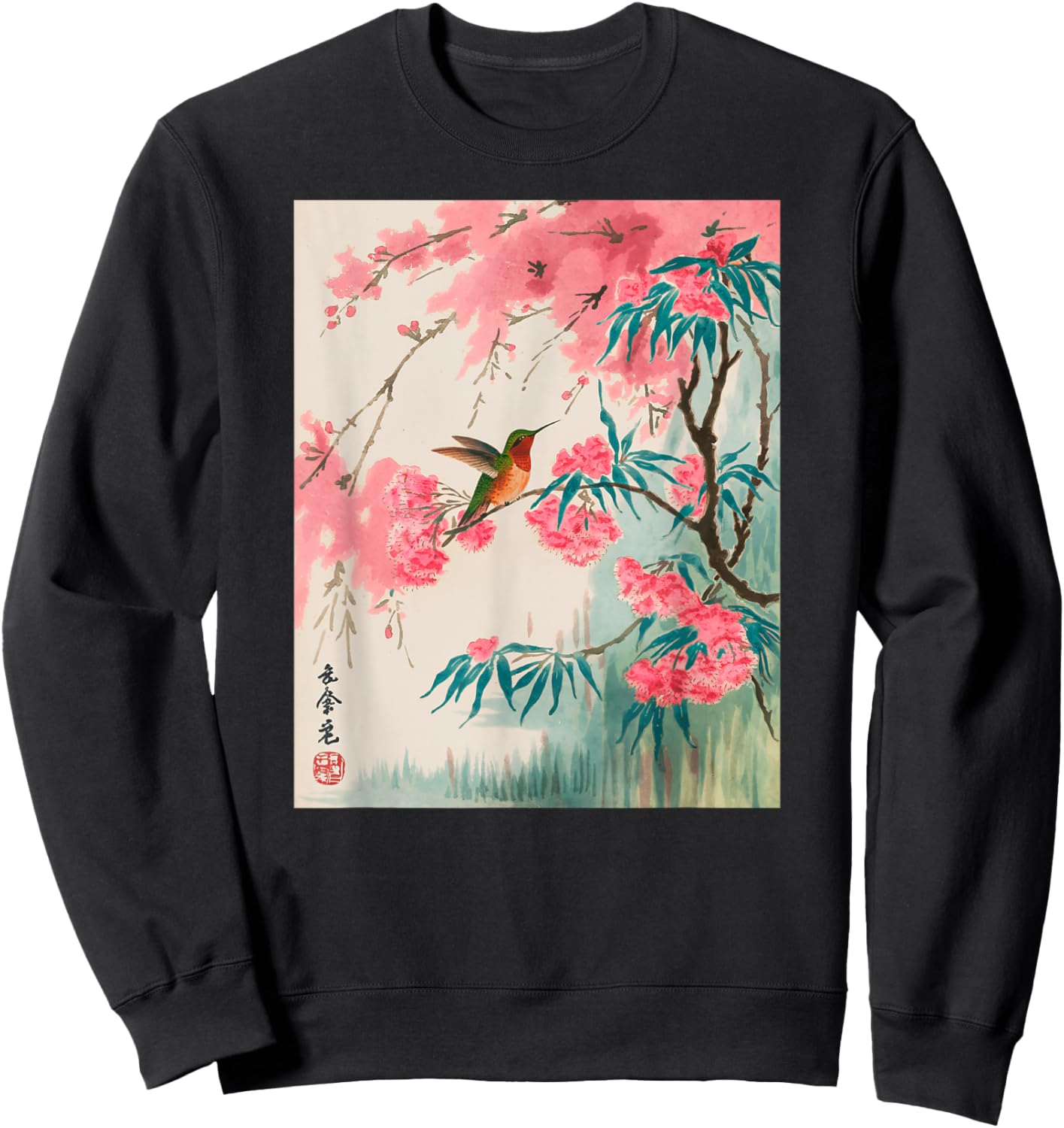 Hummingbird Japanese Art Kyosai Vintage Japan Artwork Sweatshirt - Sweatshirt | Black