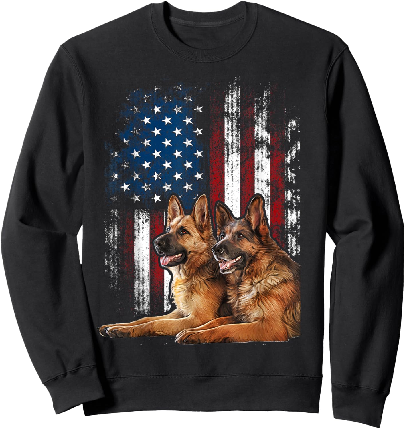 Vintage Patriotic German Shepherd American Flag 4th of July Sweatshirt - Sweatshirt | Black