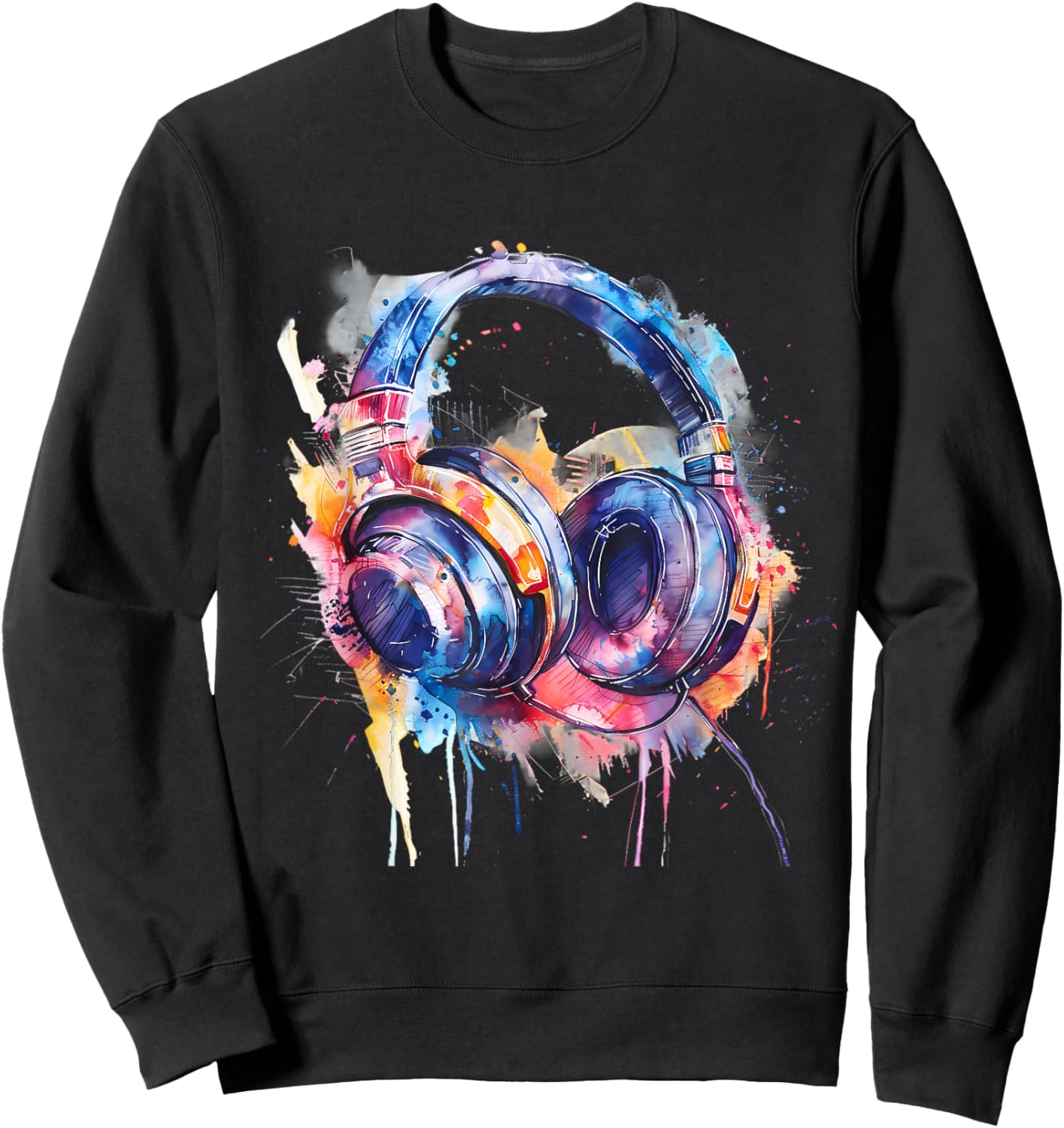 Headphones Music DJ Splash Dance Club Music Headphones House Sweatshirt - Sweatshirt | Black