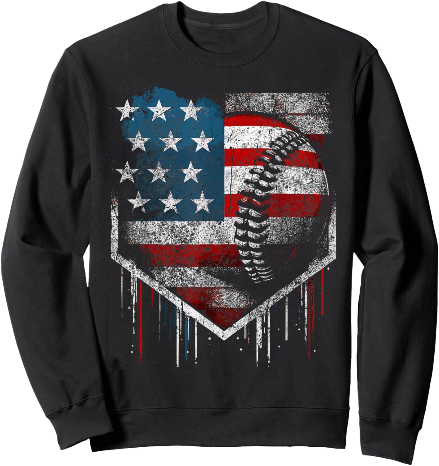 Baseball Dripping Retro American Flag Sweatshirt - Sweatshirt | Black
