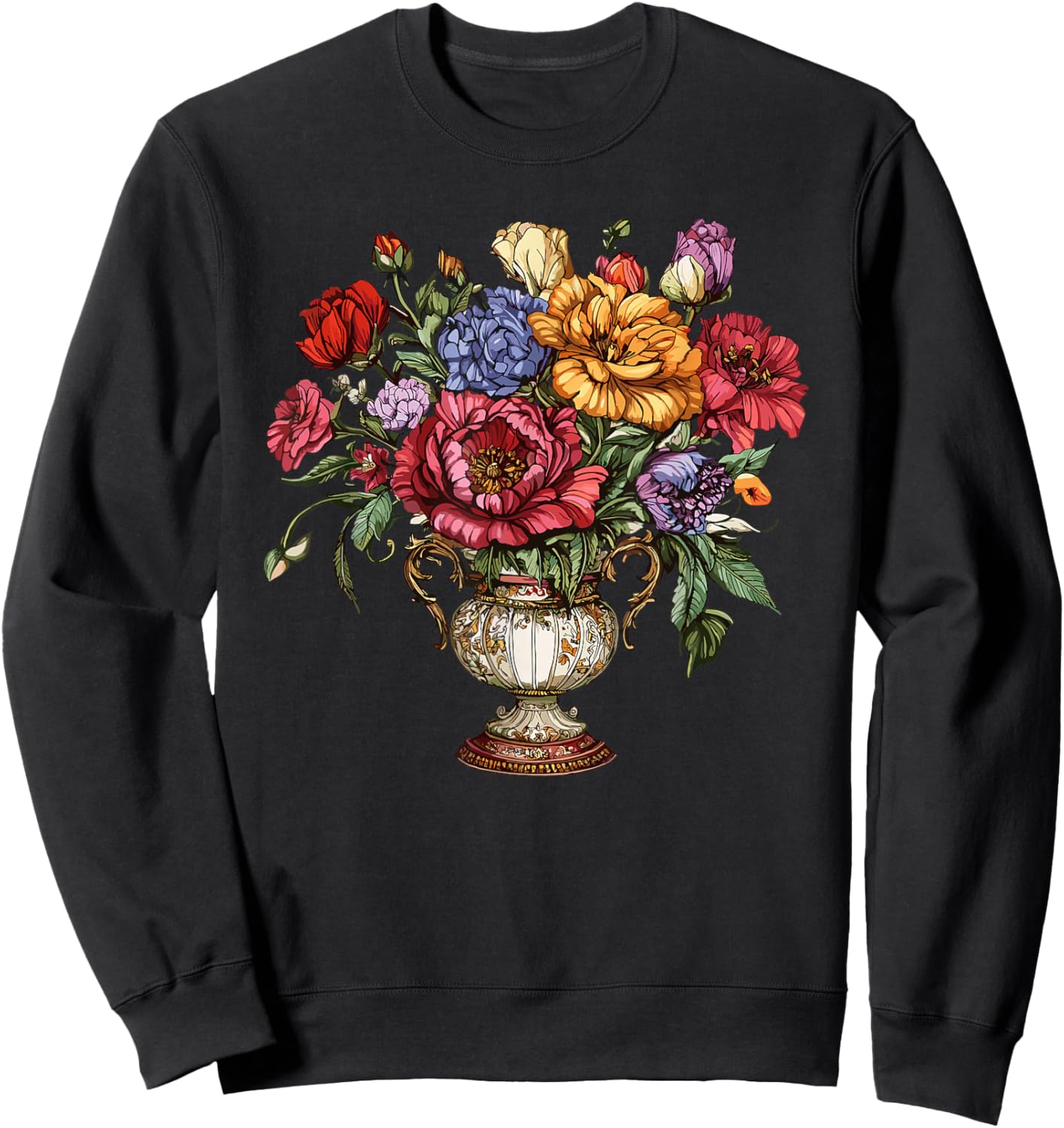 Victorian Floral Vase Elegant Bouquet Garden Flowers Sweatshirt - Sweatshirt | Black