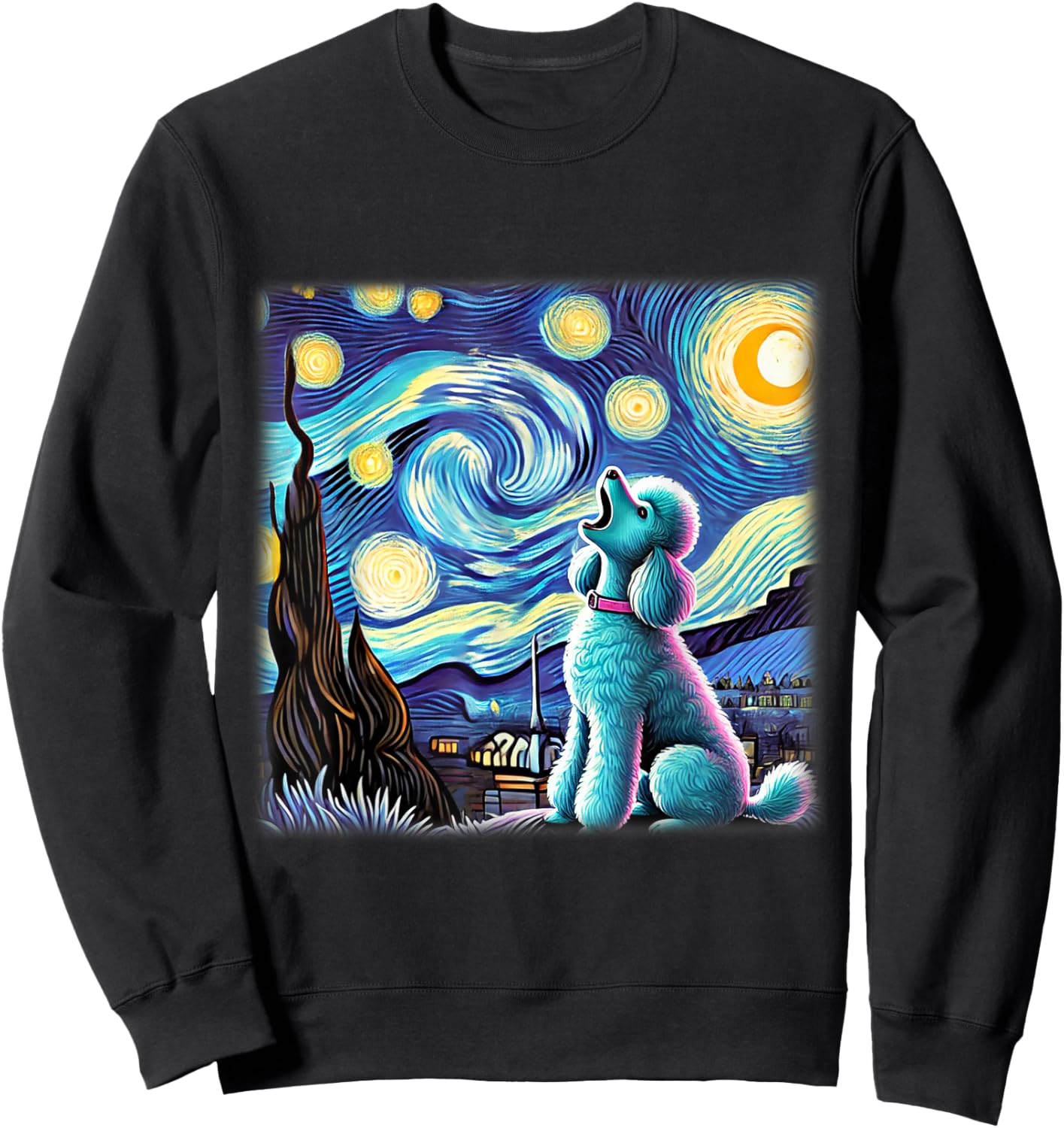 Poodle Starry Night Shirt Van Gogh Painting Poodle Dog Lover Men Women Kids Sweatshirt - Sweatshirt | Black