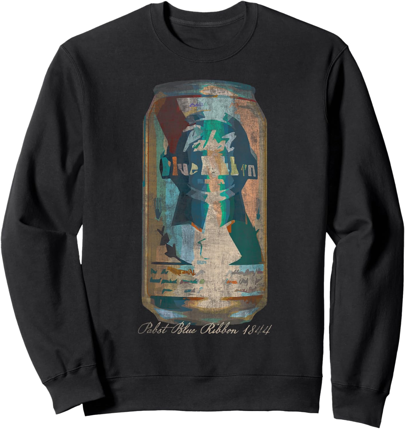 Pabst Blue Ribbon -Adults Painted Artwork PBR Beer Can , Black, Small, Short Sleeve, Classic Fit, Machine-Washable, Soft Fabric Sweatshirt - Sweatshirt | Black