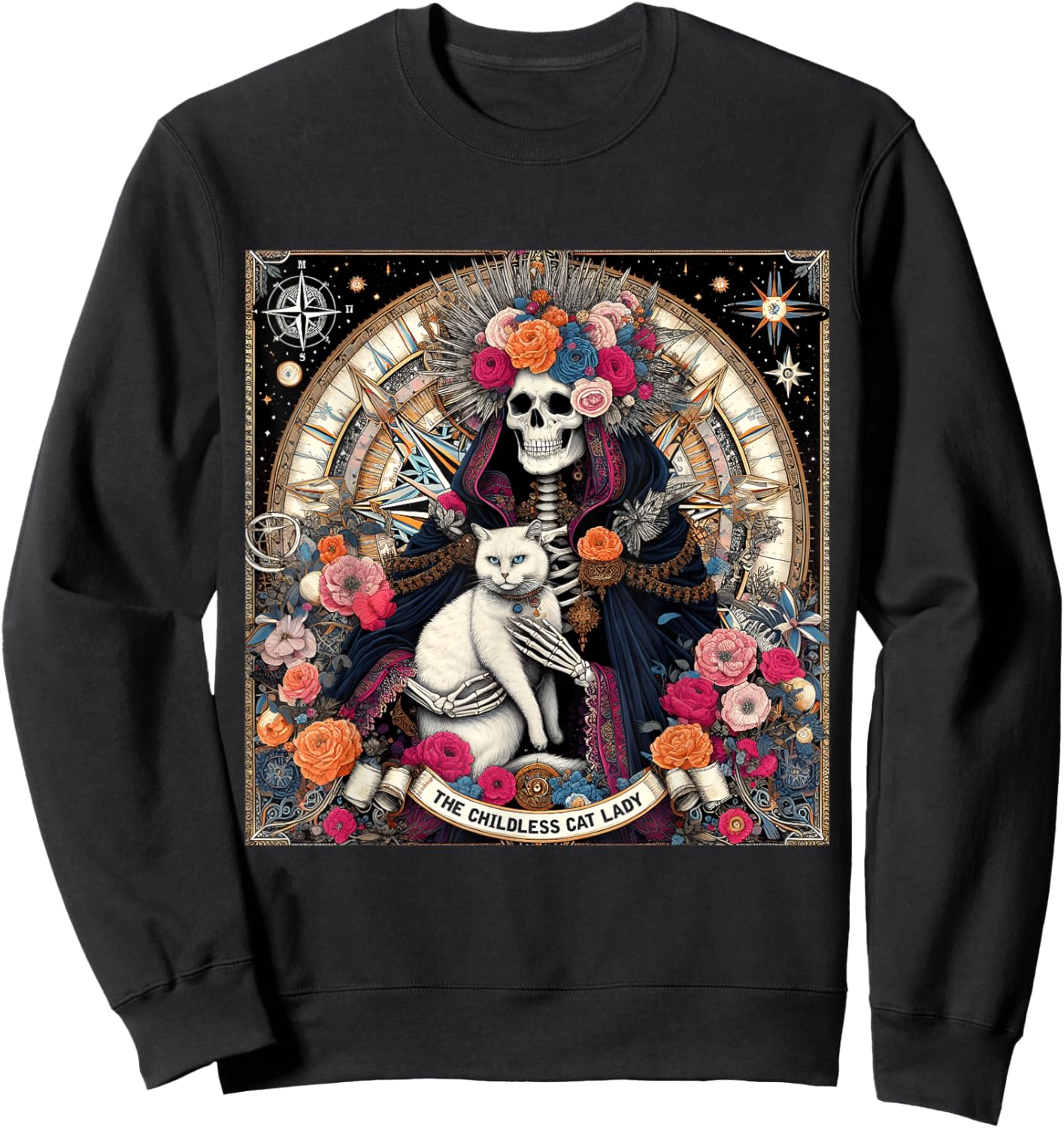 Childless Cat Lady Tarot Card Shirt Skeleton Cat Mom Mama Sweatshirt - Sweatshirt | Black