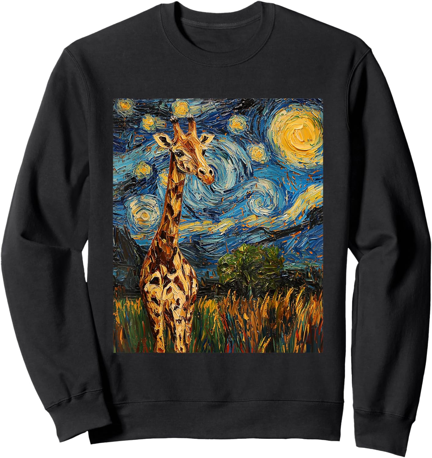 Cute Giraffe Africa - Van Gogh Style - Starry Night Sweatshirt - Sweatshirt | Black