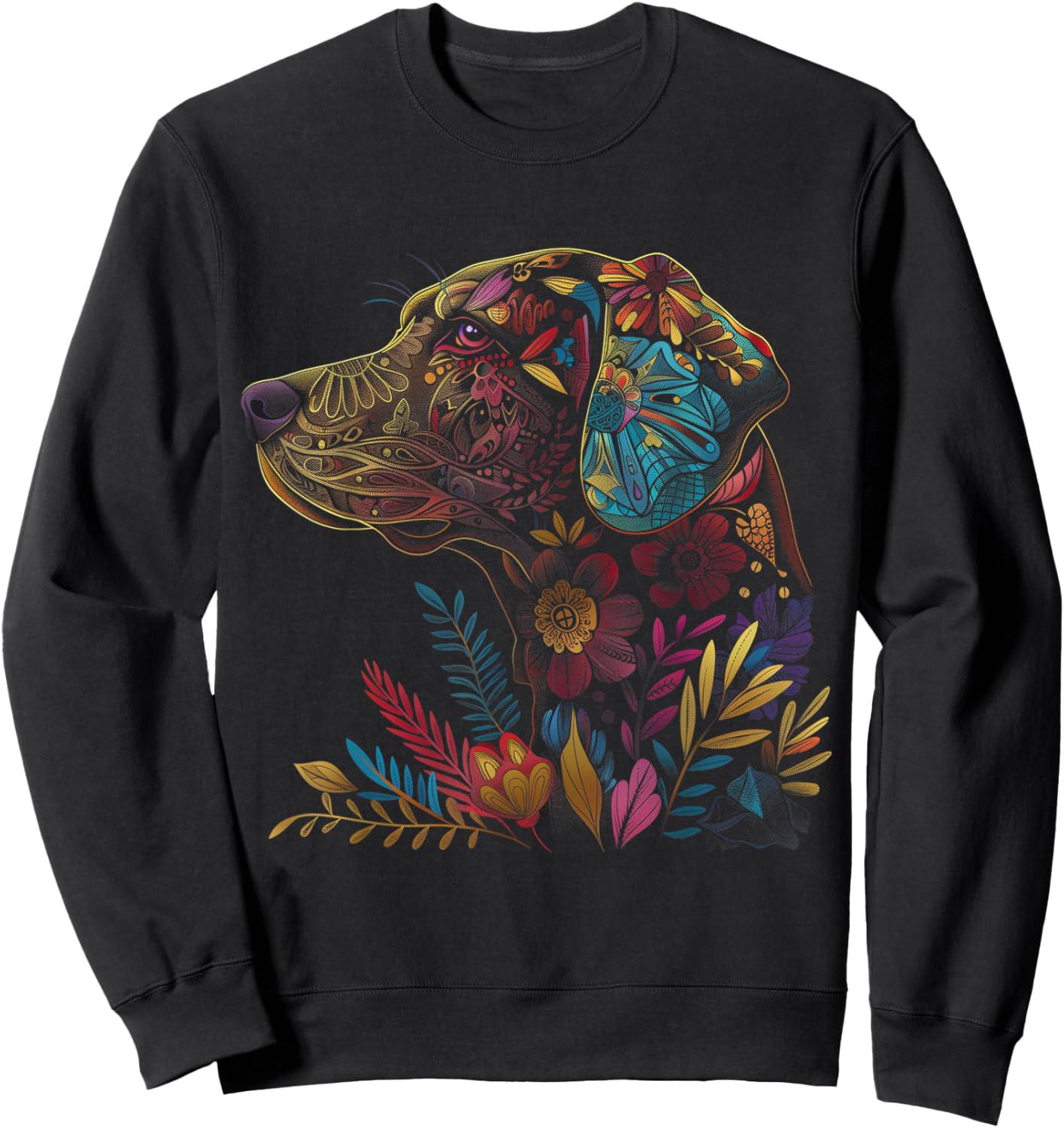 Labrador Dog Vintage Flowers Black Lab Mom Sweatshirt - Sweatshirt | Black