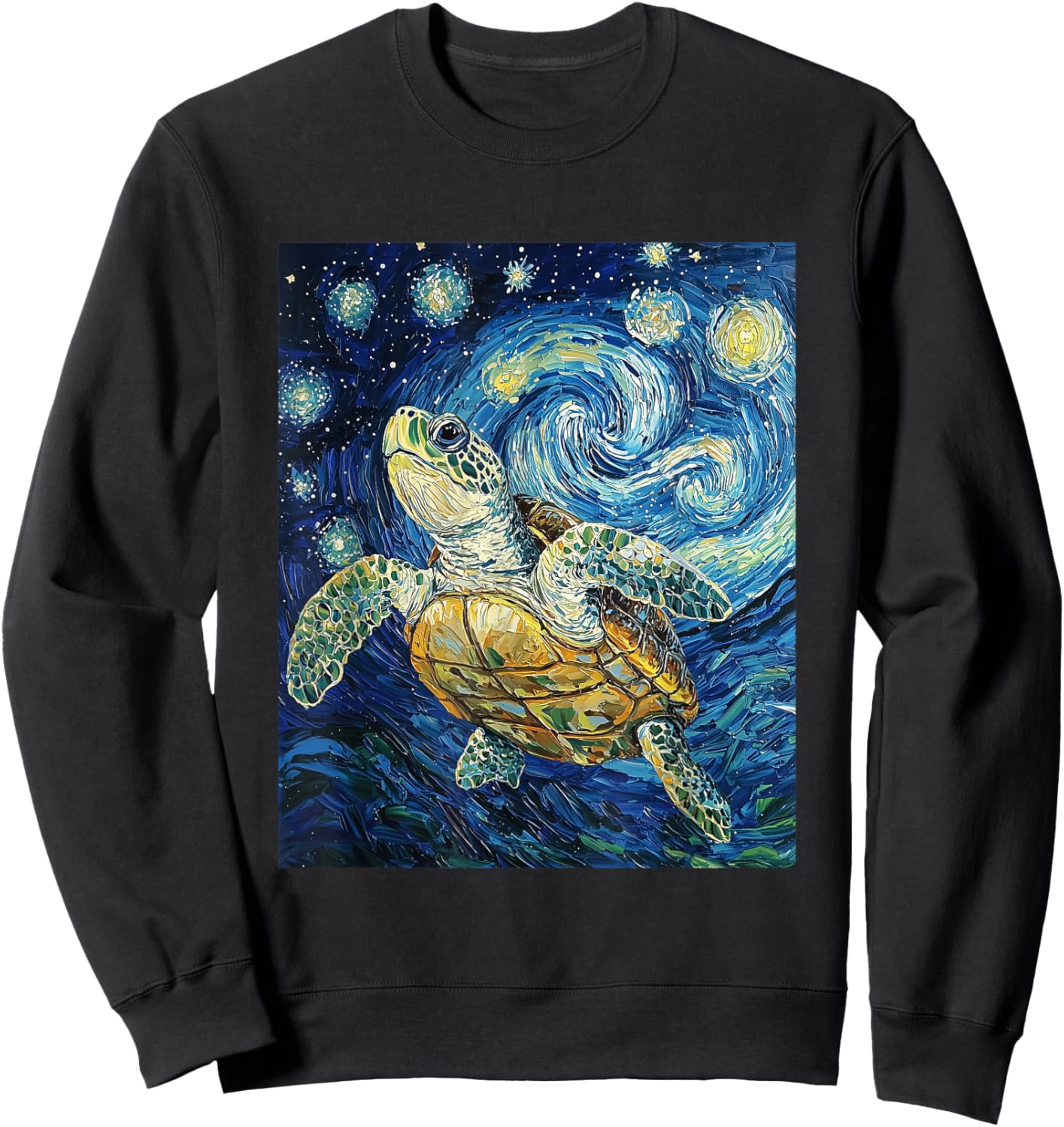 Cute Tortoise Turtle - Van Gogh Style - Starry Night Sweatshirt - Sweatshirt | Black